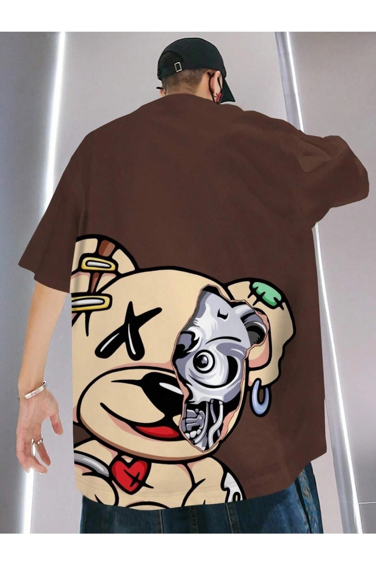 Hunors Sportswear & Company Crazy Bear Baskılı Oversize Erkek T-shirt Salaş Boyfirend