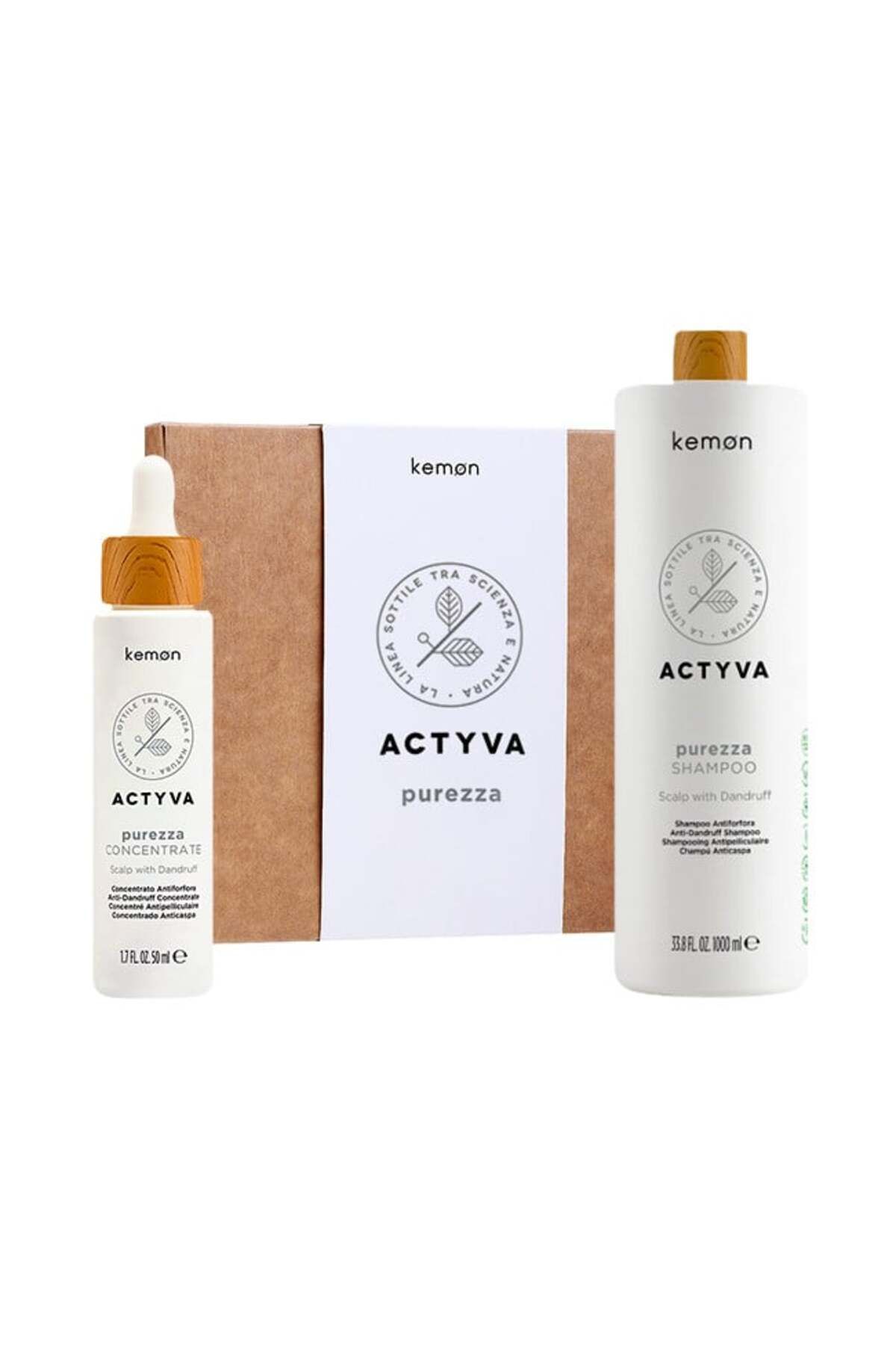 Kemon-Set de purificare a scalpului Actyva Purezza, șampon 1000 ml tratament 50 ml 1