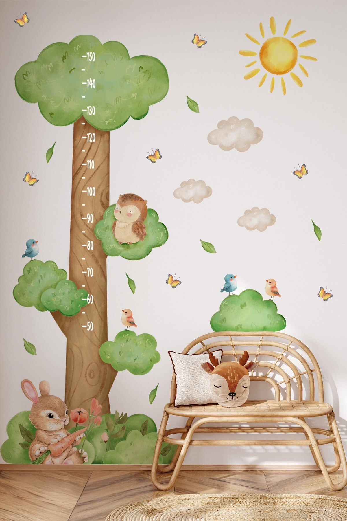 MSticker Ormanda Keyifli Bir Gün Temalı Temalı Boy Ölçer Boy Cetveli Sticker Seti Çocuk, Sevimli Orman Figür