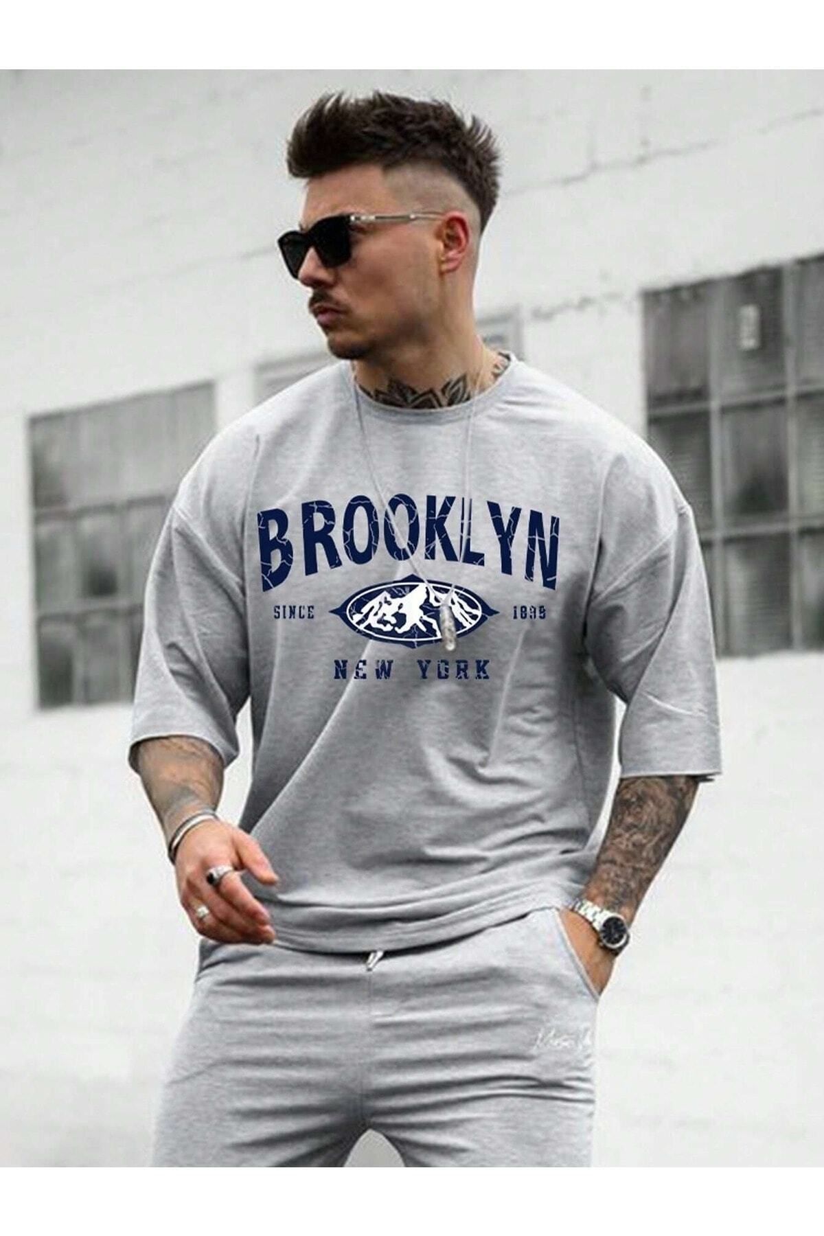 Hunors Sportswear & Company Brooklyn Baskılı Oversize Erkek T-shirt Salaş Boyfirend