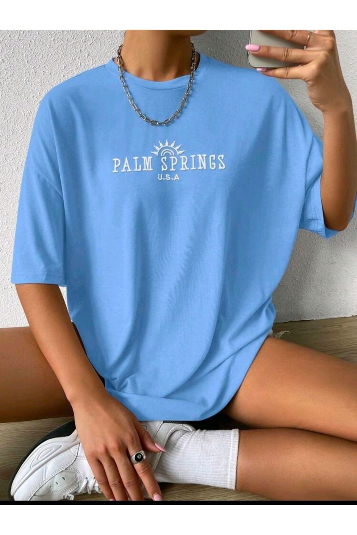 Boi Kadın / Kız Palm Sprıngs U.s.a Baskılı Oversize Salaş T-shirt Boyfriend