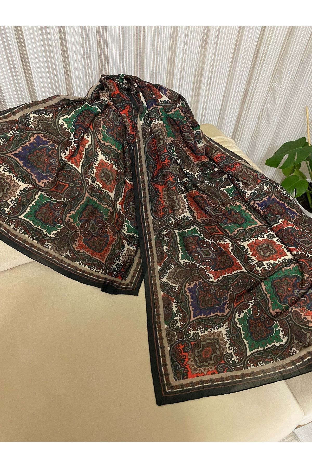 İpekal Etnik desenli bambu kraş şal