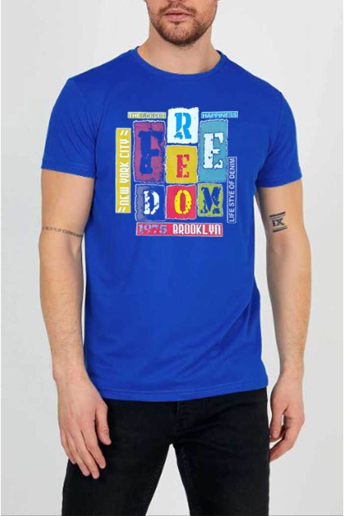 Boi Feedom Baskılı Kadın ve Erkek Bisiklet Yaka Tshirt