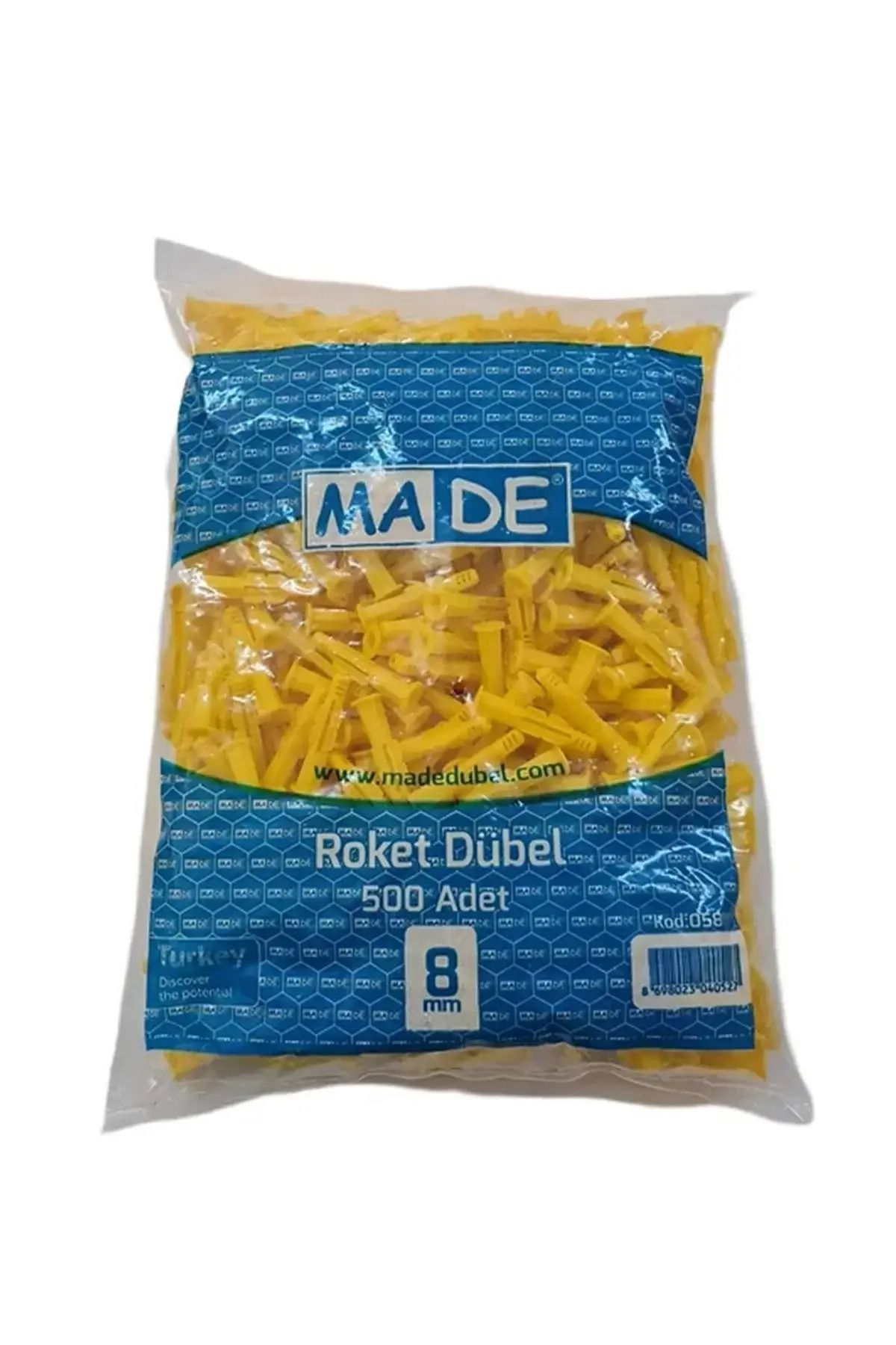 MADE 8 mm 500 Adet Sarı Roket Dübel | Duvar, Alçıpan, Betonda Güçlü Montaj