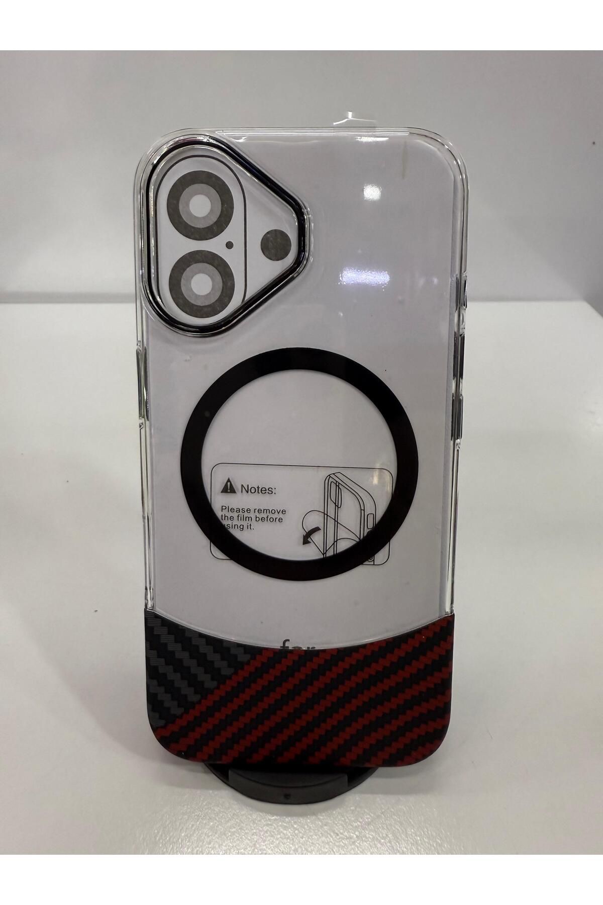 İnci İphone 16 magsafe özellikli ince ve hafif tasarım geçmeli karbon desenli kılıf