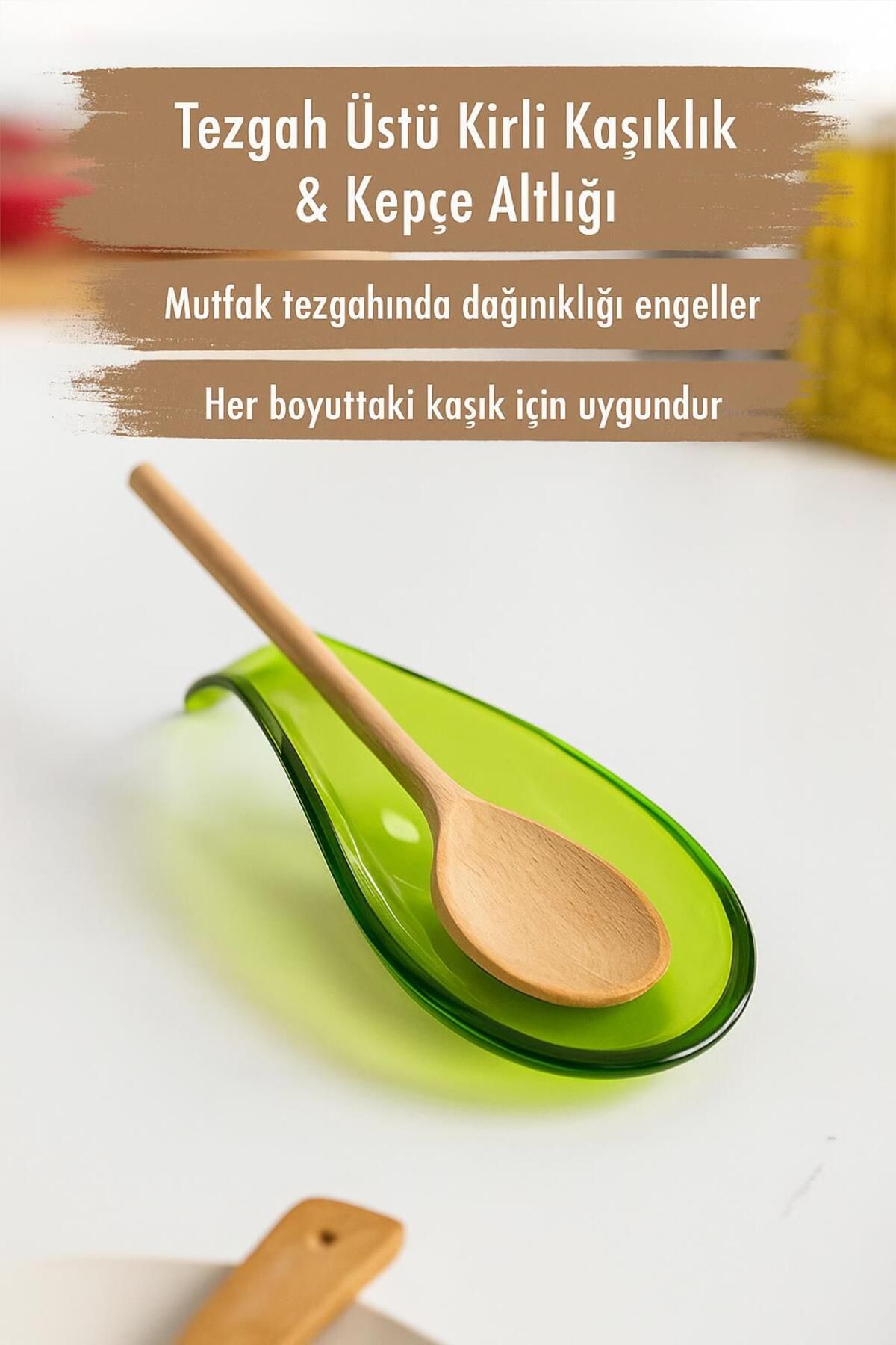 Mu Art Ahşap Akrilik Yeşil Tezgah Üstü Kirli Kaşıklık & Kepçe Altlığı