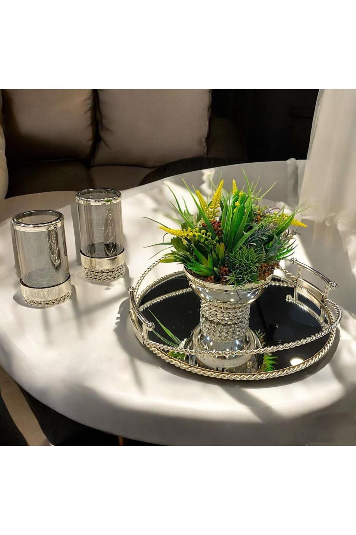 ÇIRPAN EV GÜMÜŞ ASİMETRİK 4 PARÇA JARDİNYER SET