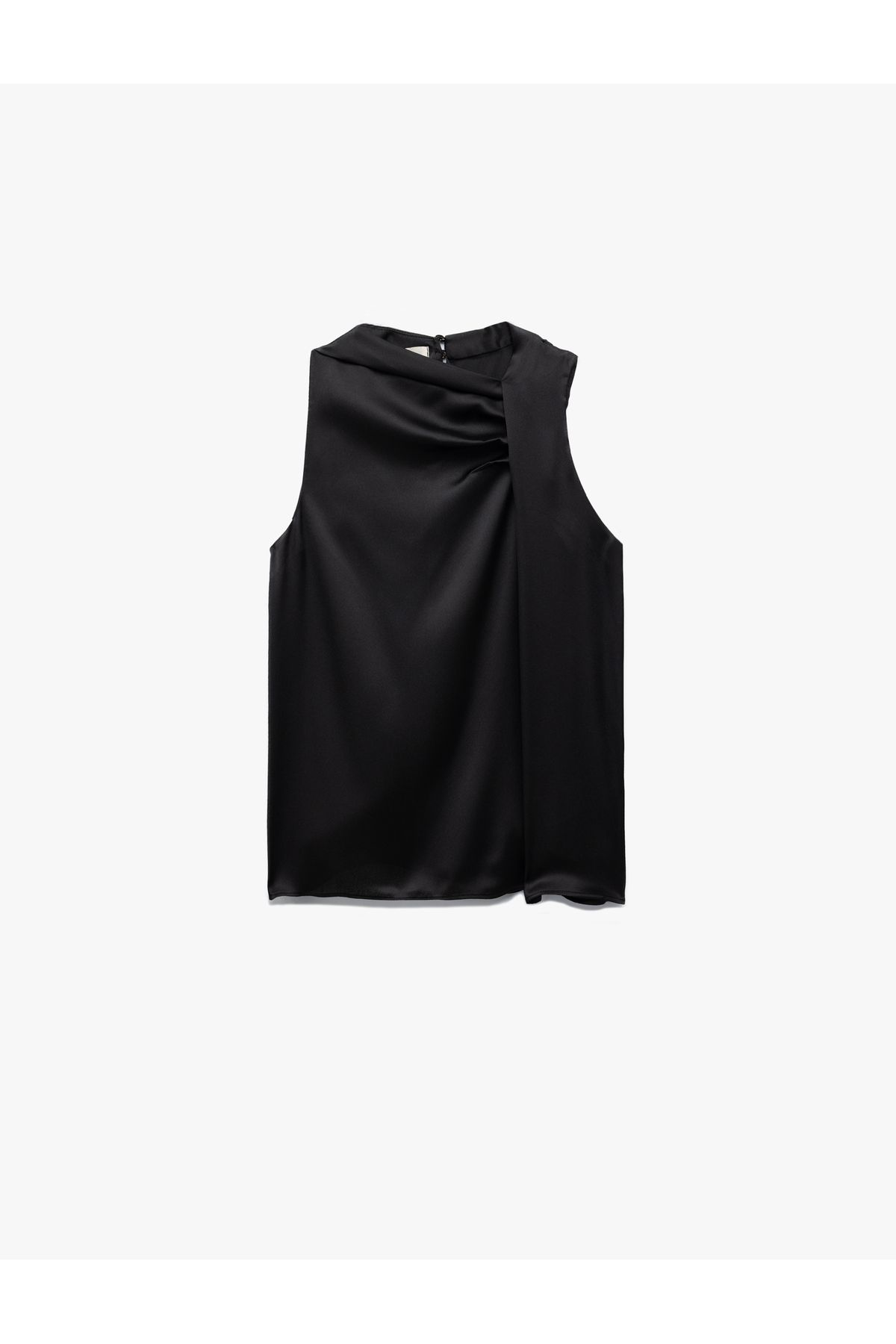 Koton Bisiklet Yaka Drape Detaylı Kolsuz Saten Bluz