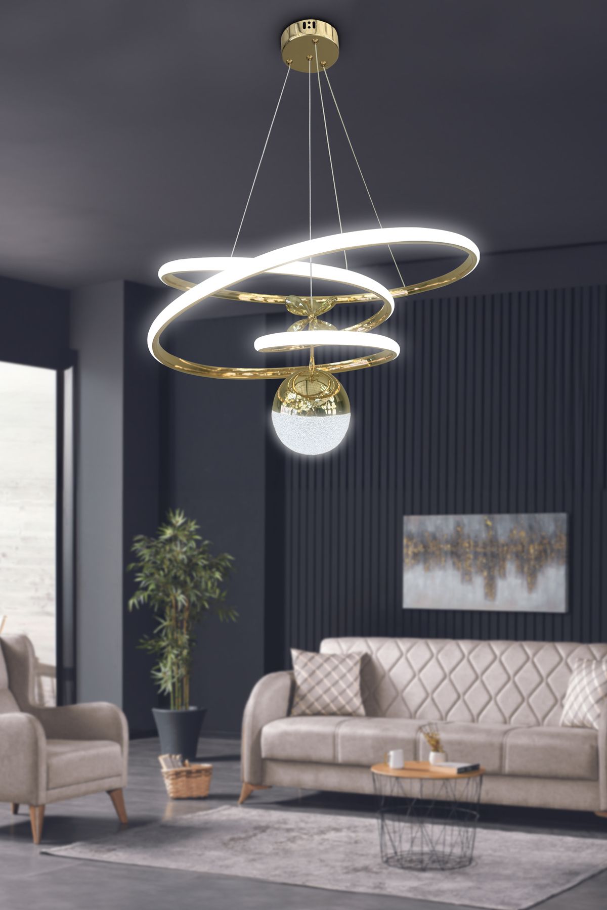 RSCOLLECTIONS Eylül Tek Toplu 3 mt LED Salon & Oturma Odası Avizesi