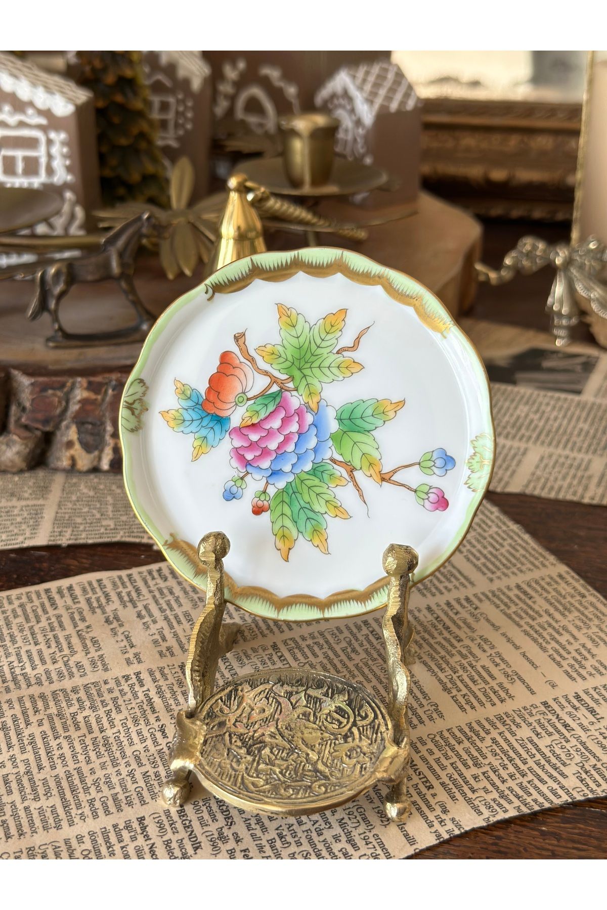 HEREND Queen Victoria Herend Porselen Çok Amaçlı Çiçek Desenli Sunumluk Lokumluk Kahvaltılık Tabak 10 cm