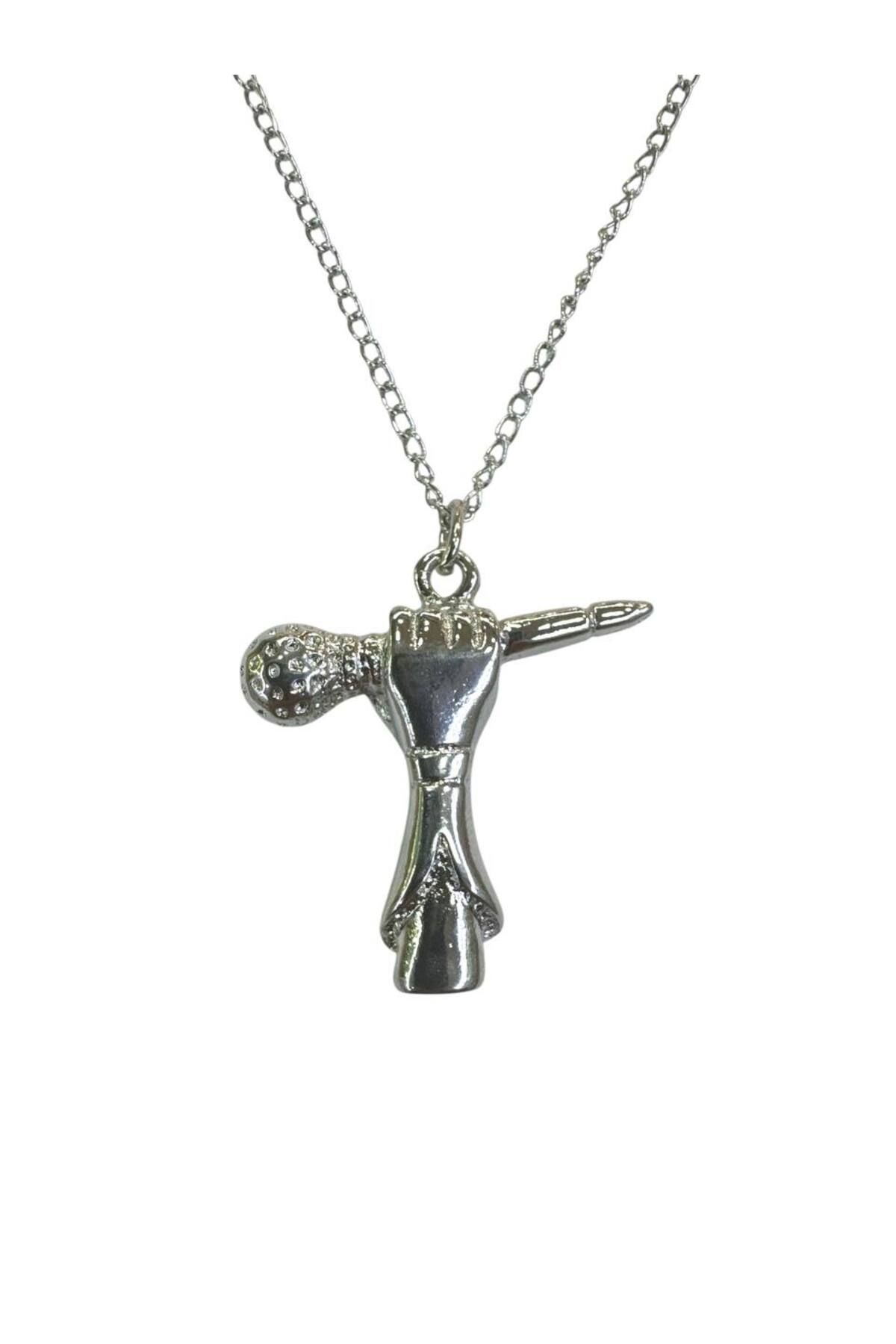 Herşey Nota Mikrofon Tutan El Figürlü Unisex Kolye – 60 cm Zincir