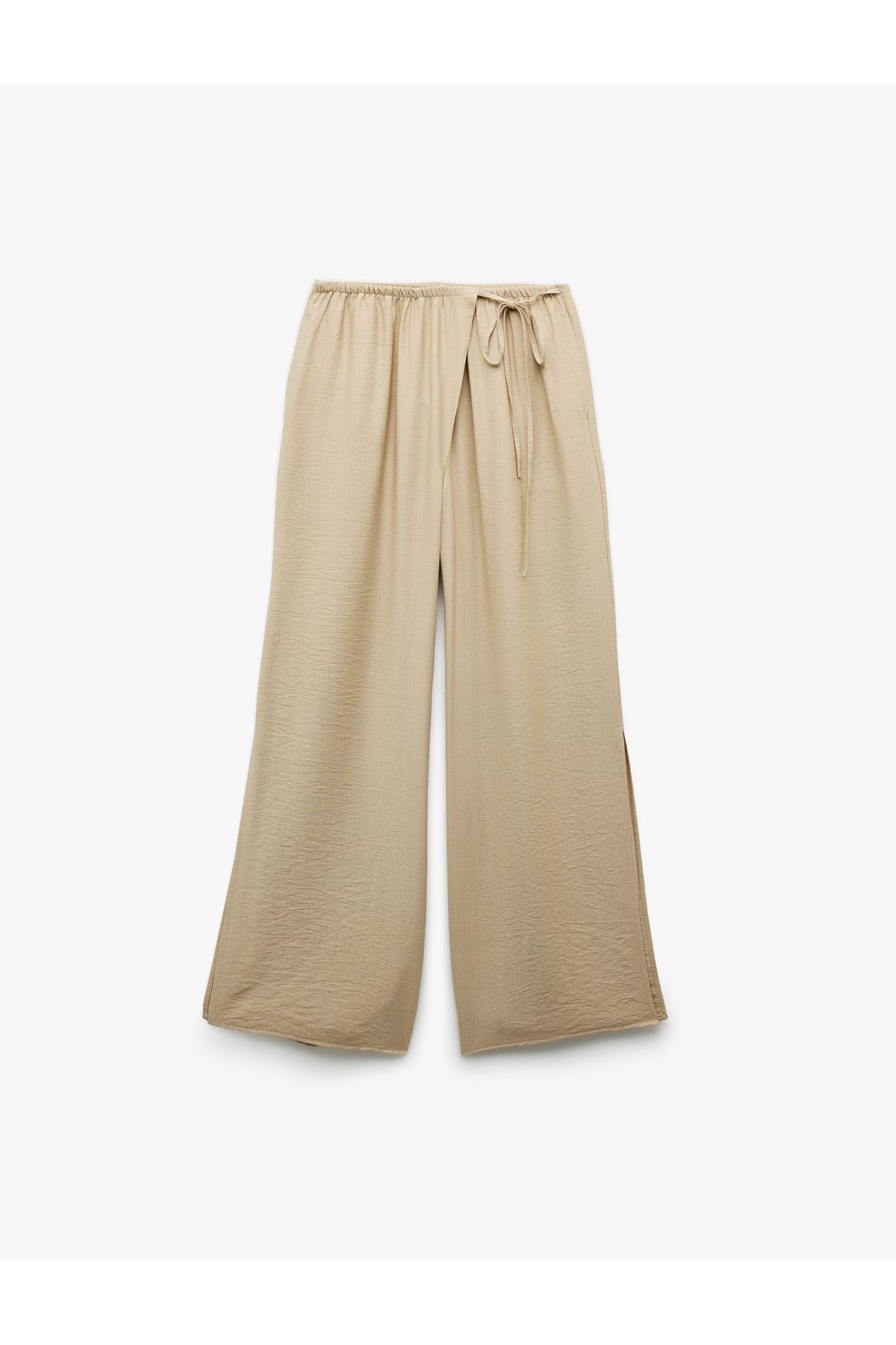Koton-Viscose Fabric Comfortable Fit Slit Detailed Double Breasted Oversize Trousers with Laced Waist and Pockets 3