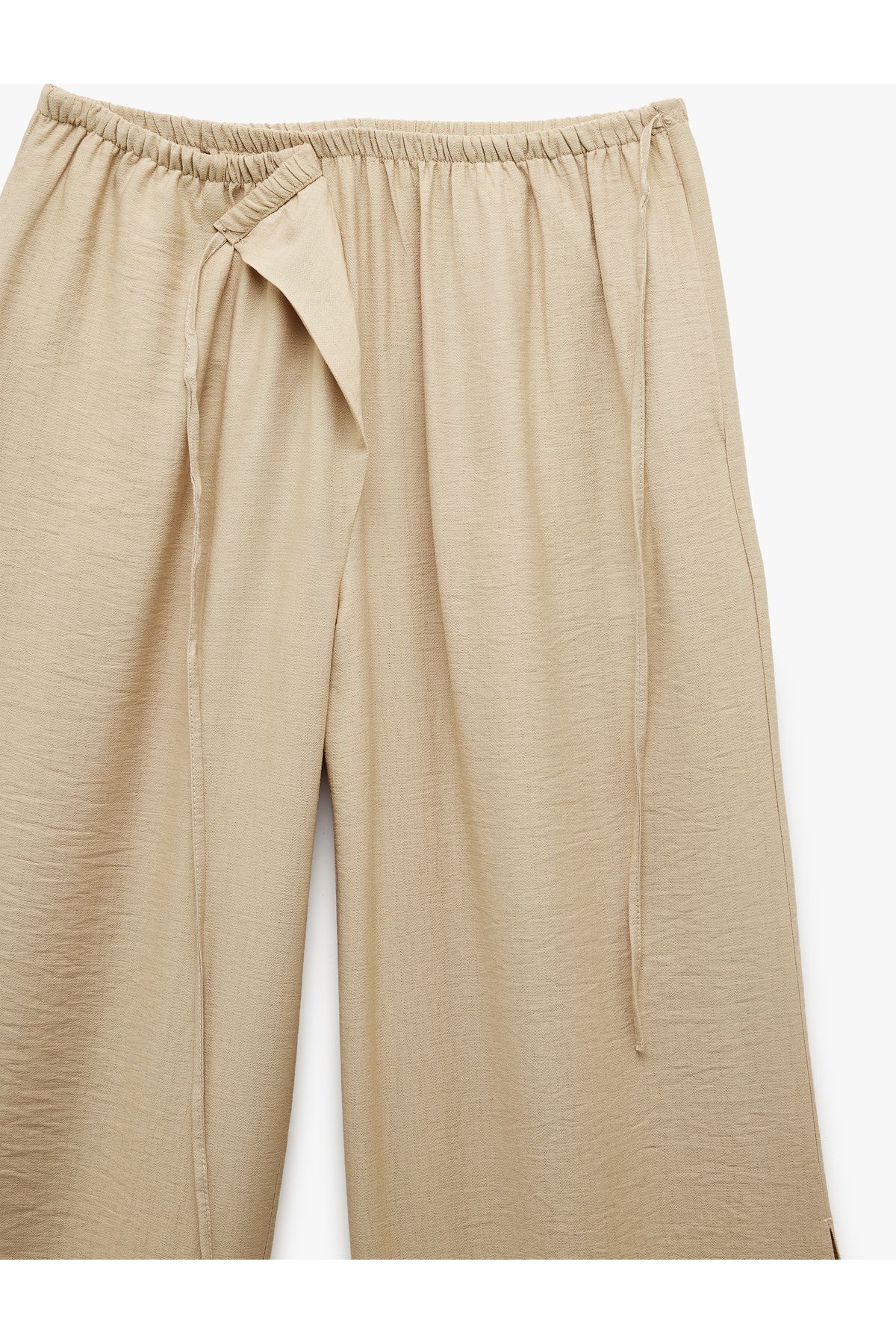 Koton-Viscose Fabric Comfortable Fit Slit Detailed Double Breasted Oversize Trousers with Laced Waist and Pockets 6