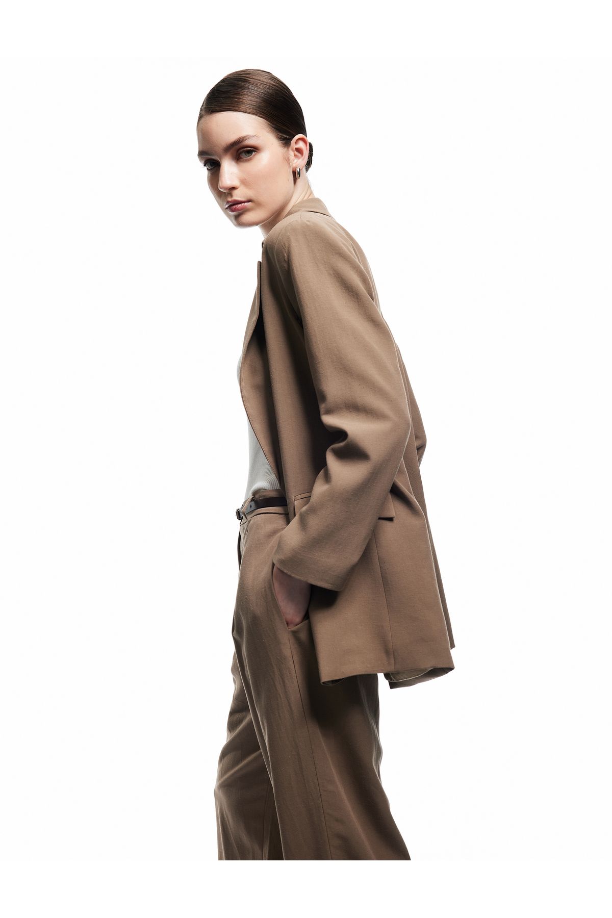 Koton Cepli Astarlı Kruvaze Keten Karışımlı Oversize Blazer Ceket