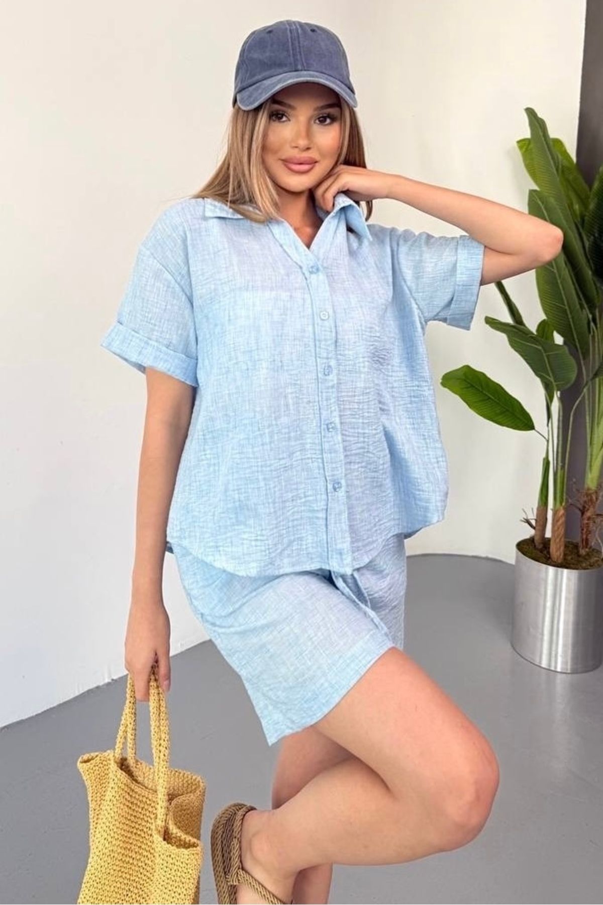 bb butik basic Keten Alina Şortlu Takım AL4090