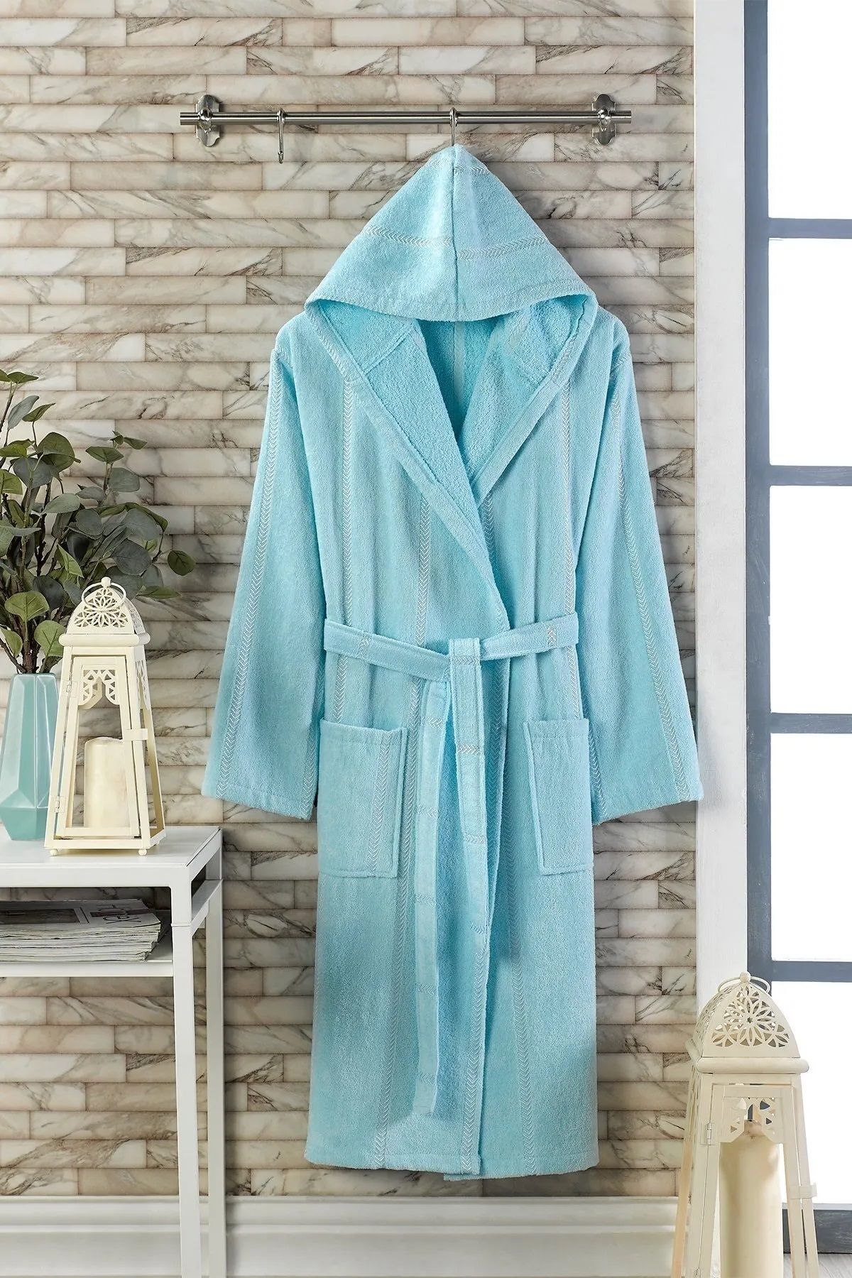 RaSerSa RS Pamuklu Kadife Kapüşonlu Unisex Bornoz