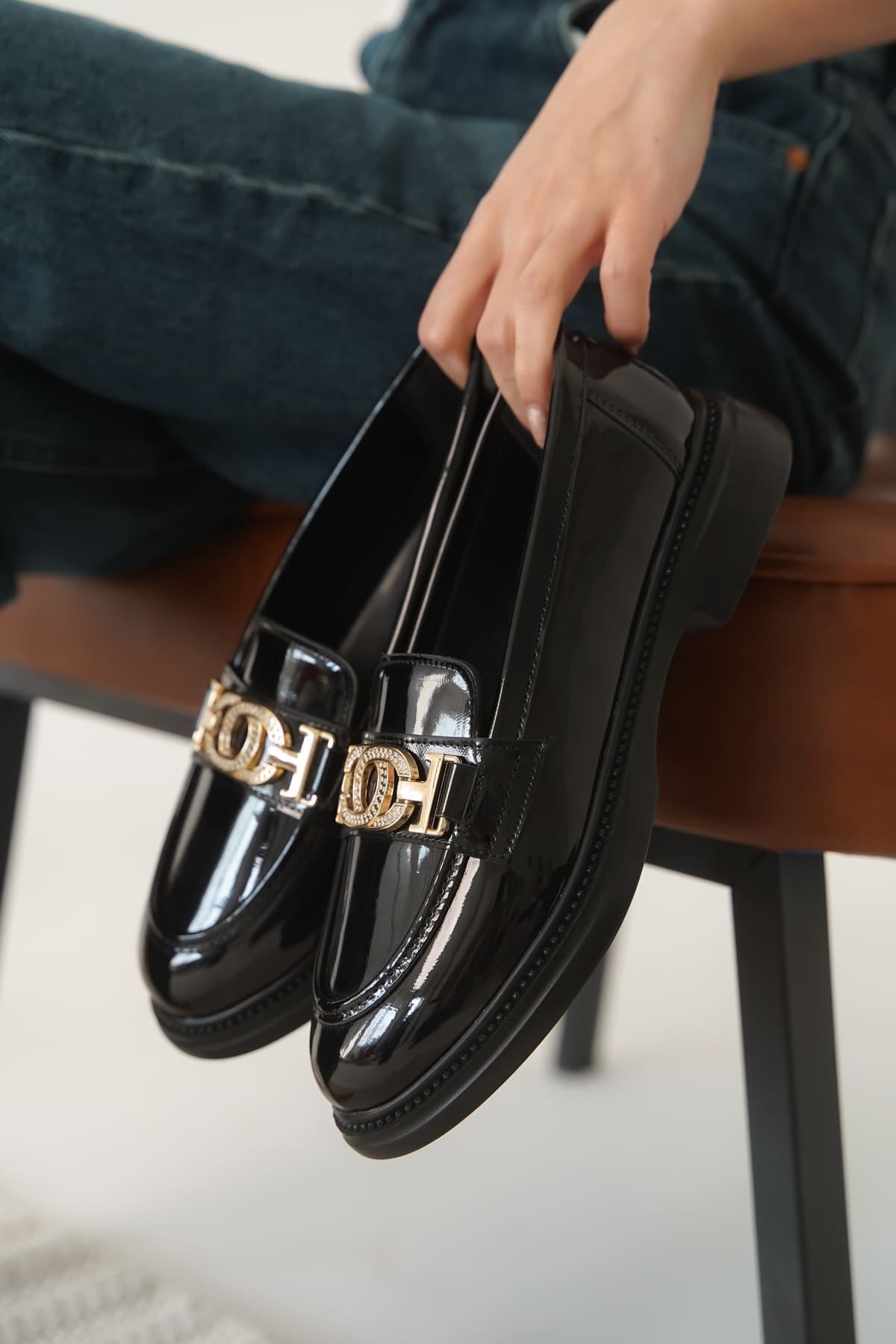 Zerenyus Vera Premium Comfort Kadın Siyah Rugan Loafer