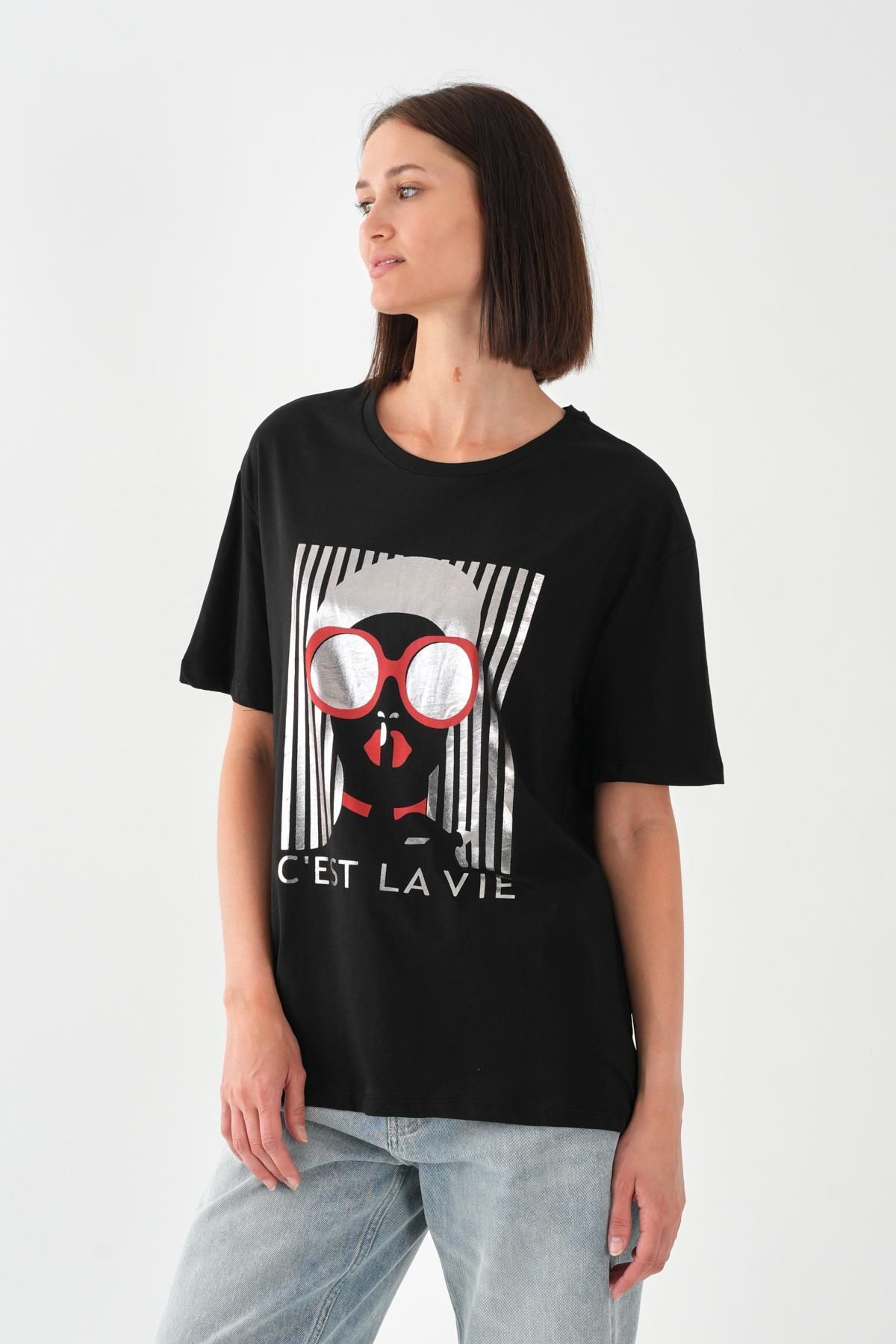 ALEXANDERGARDI Baskılı Siyah Kadın T-shirt