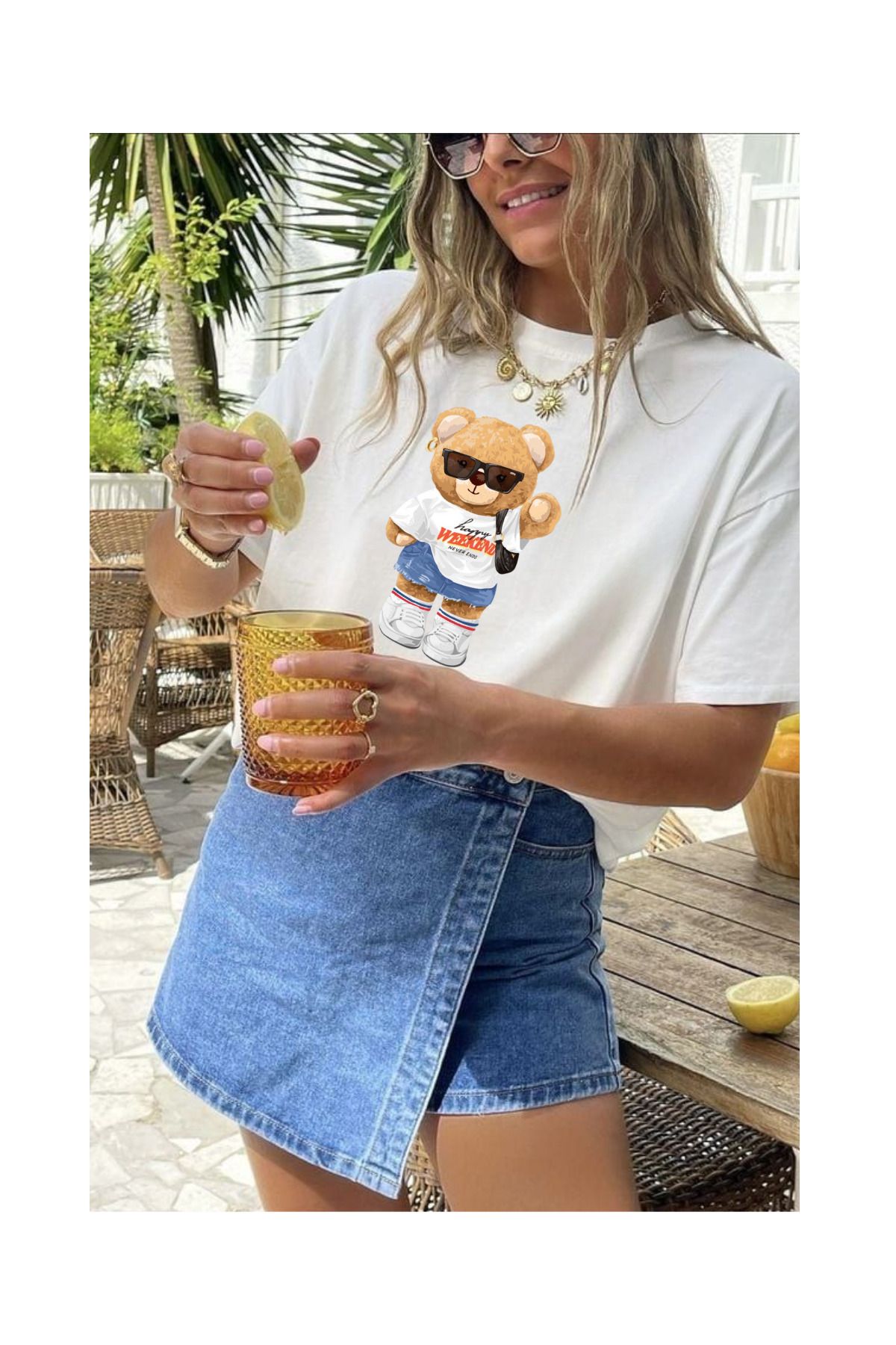 JANSO GROUP Teddy Bear (Ayı) Baskılı Oversize %100 Pamuk T-Shirt