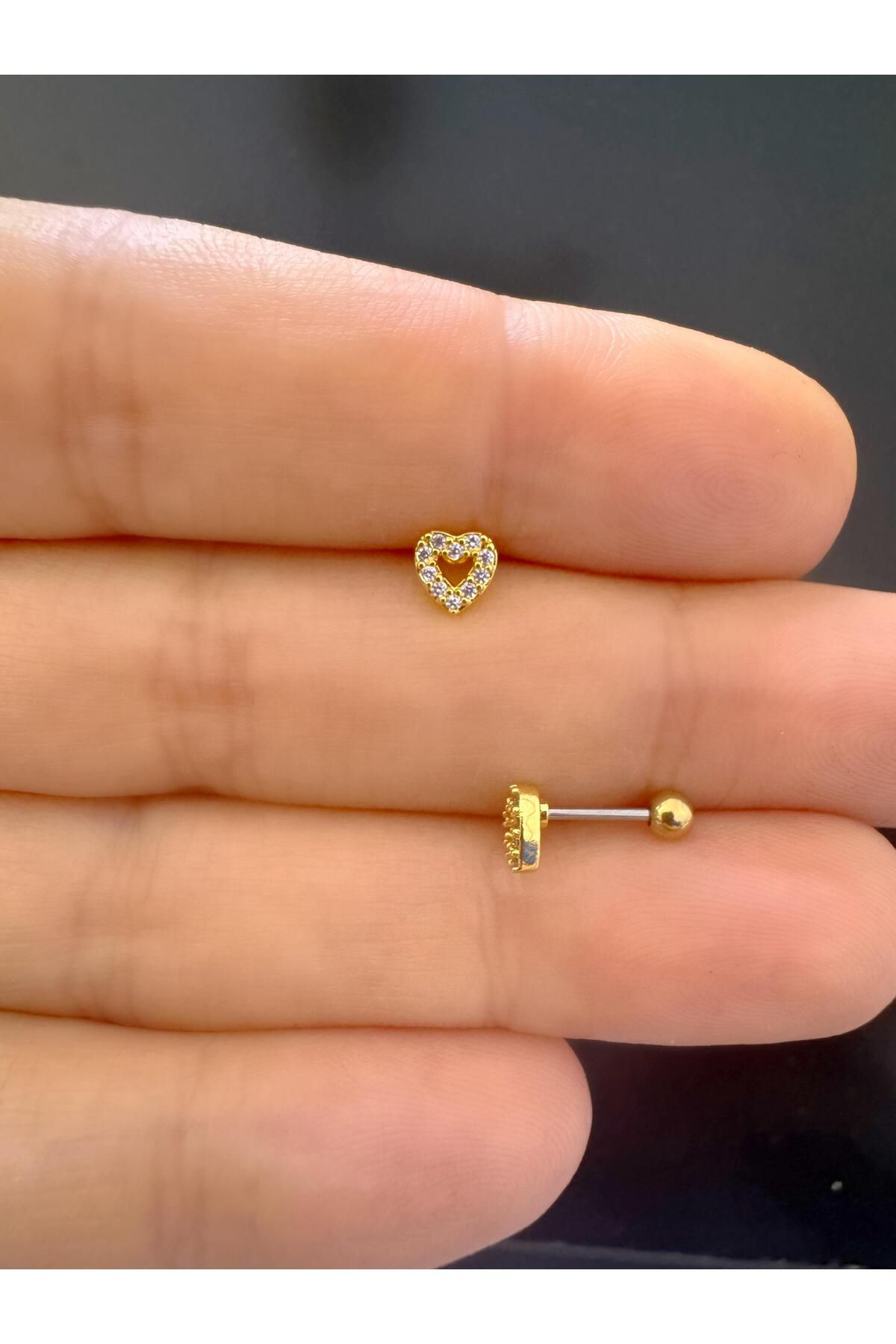 Arescollection 1 adet zirkon taşlı minimal kalp tragus helix lobe uyumlu piercing küpe