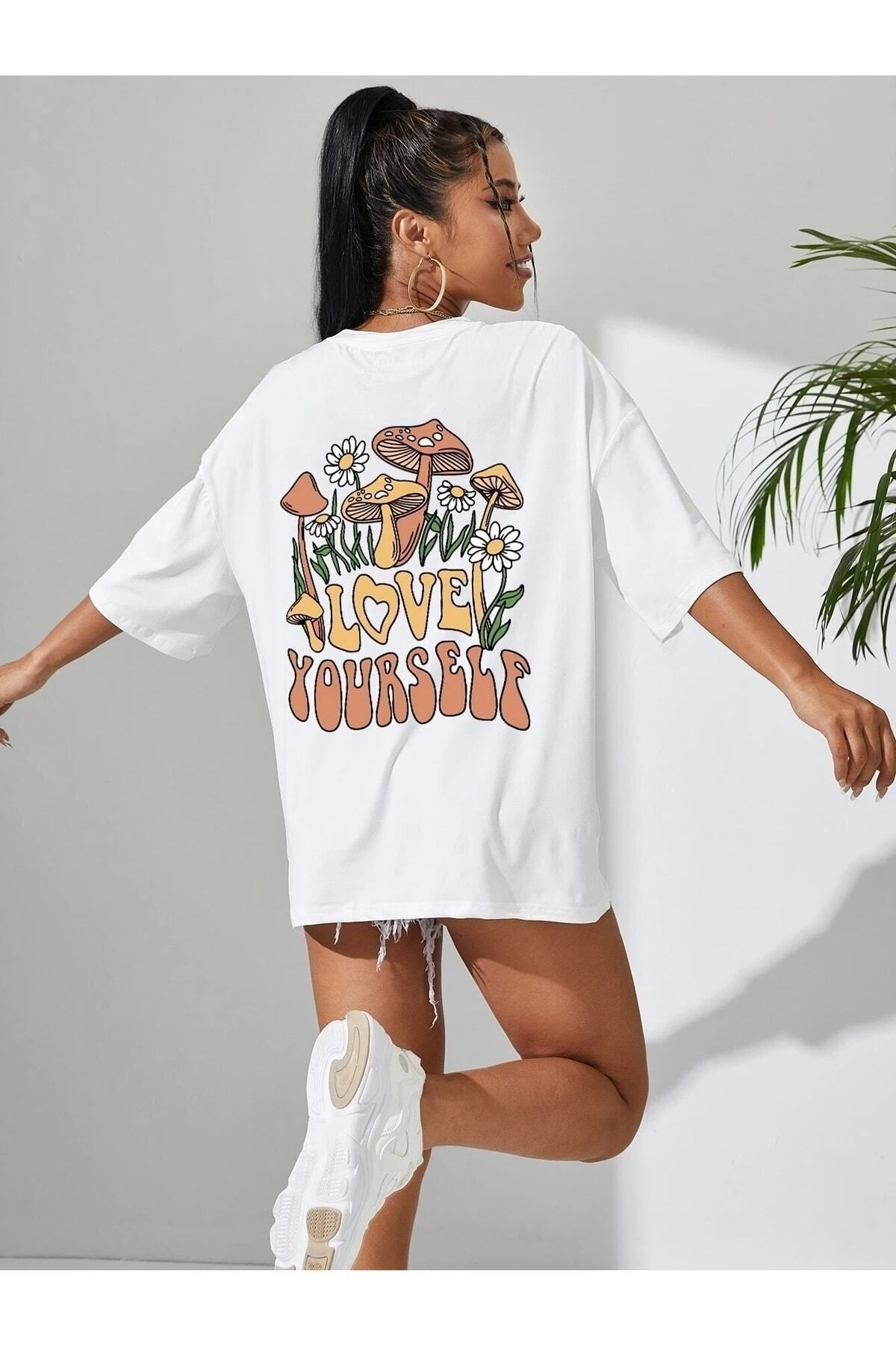 Boi Kadın / Kız Oversize T-shirt Love Your Self Baskılı