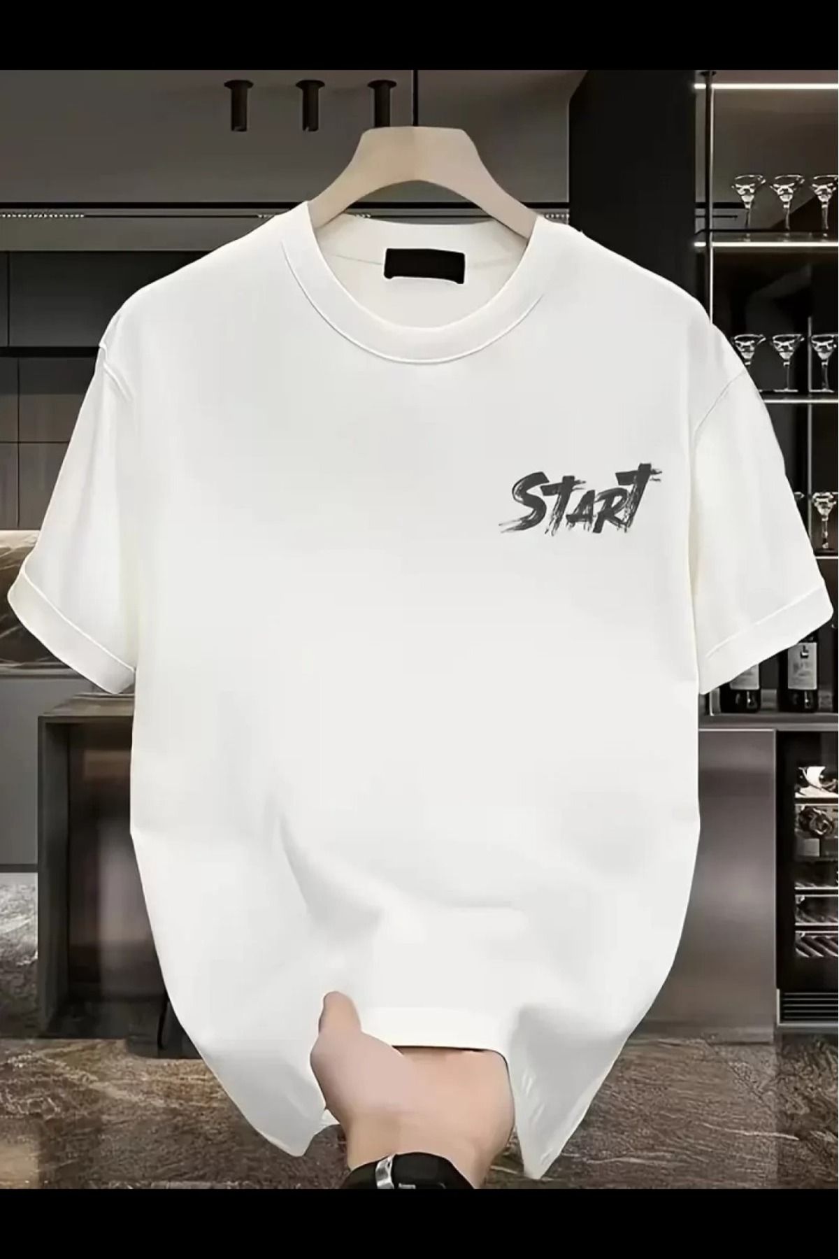 cakır and moniva Start All Over Baskılı Oversize Bisiklet Yaka Kısa Kol Erkek T-shirt