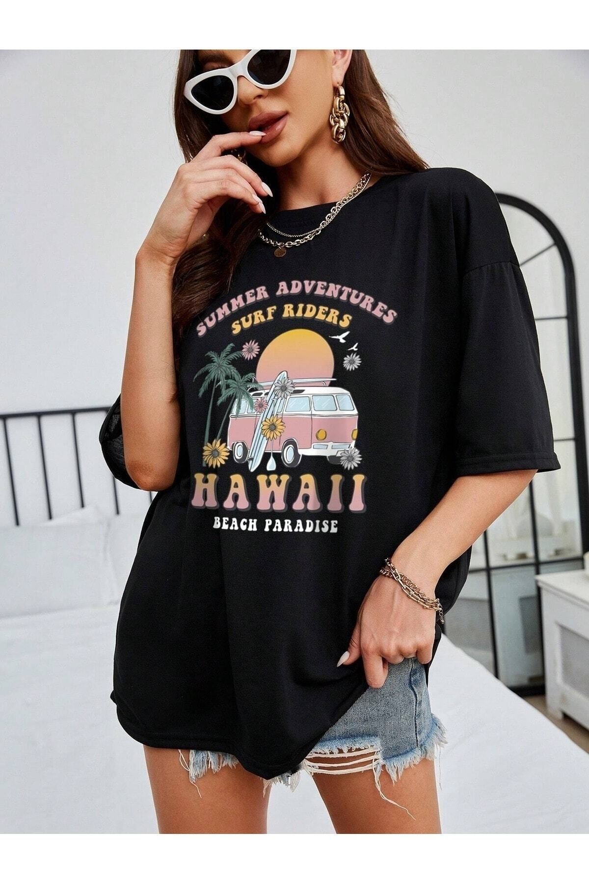 Boi Surf Riders Baskılı Kadın / Kız Oversize T-shirt Salaş Boyfirend