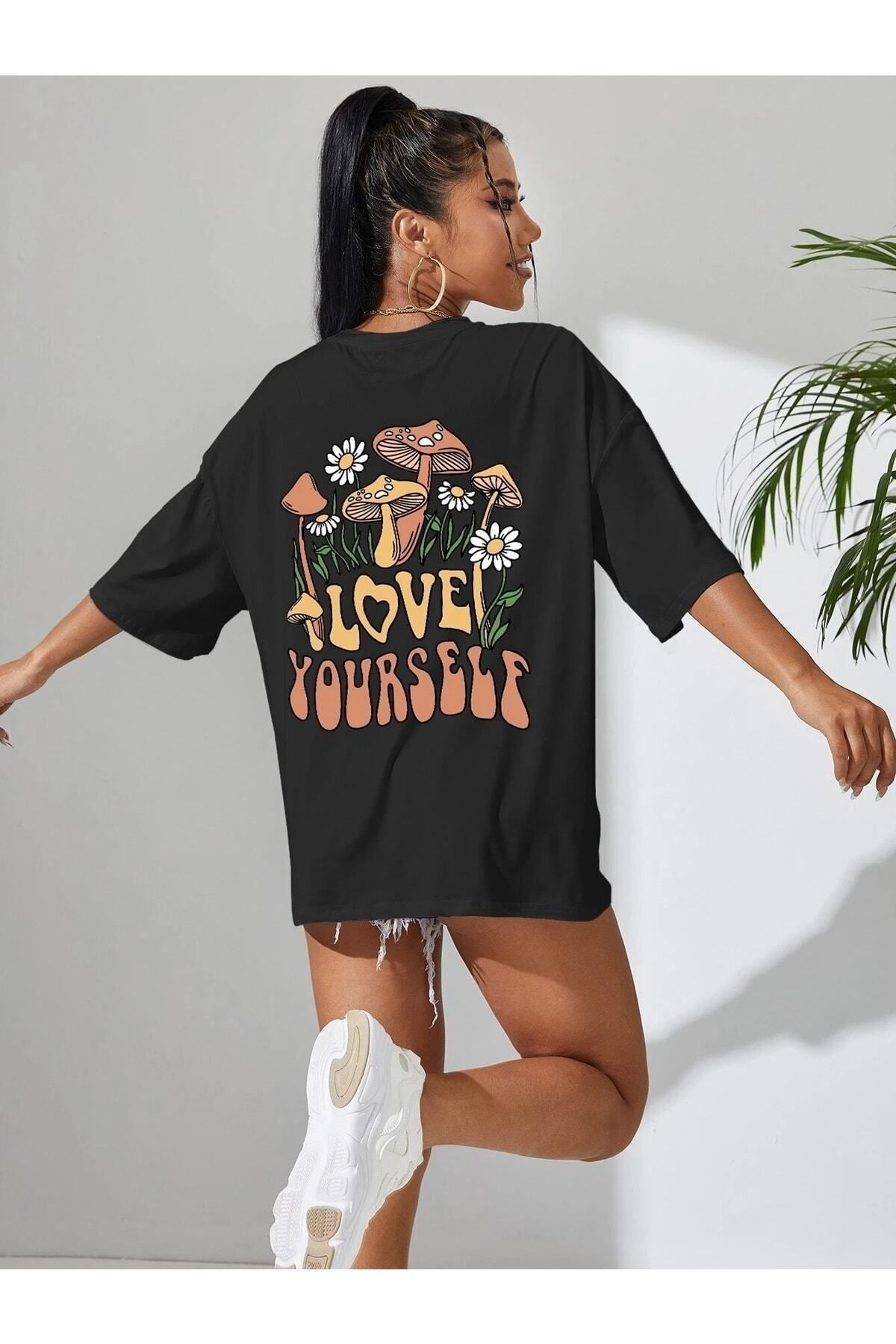 Boi Kadın / Kız Oversize T-shirt Love Your Self Baskılı