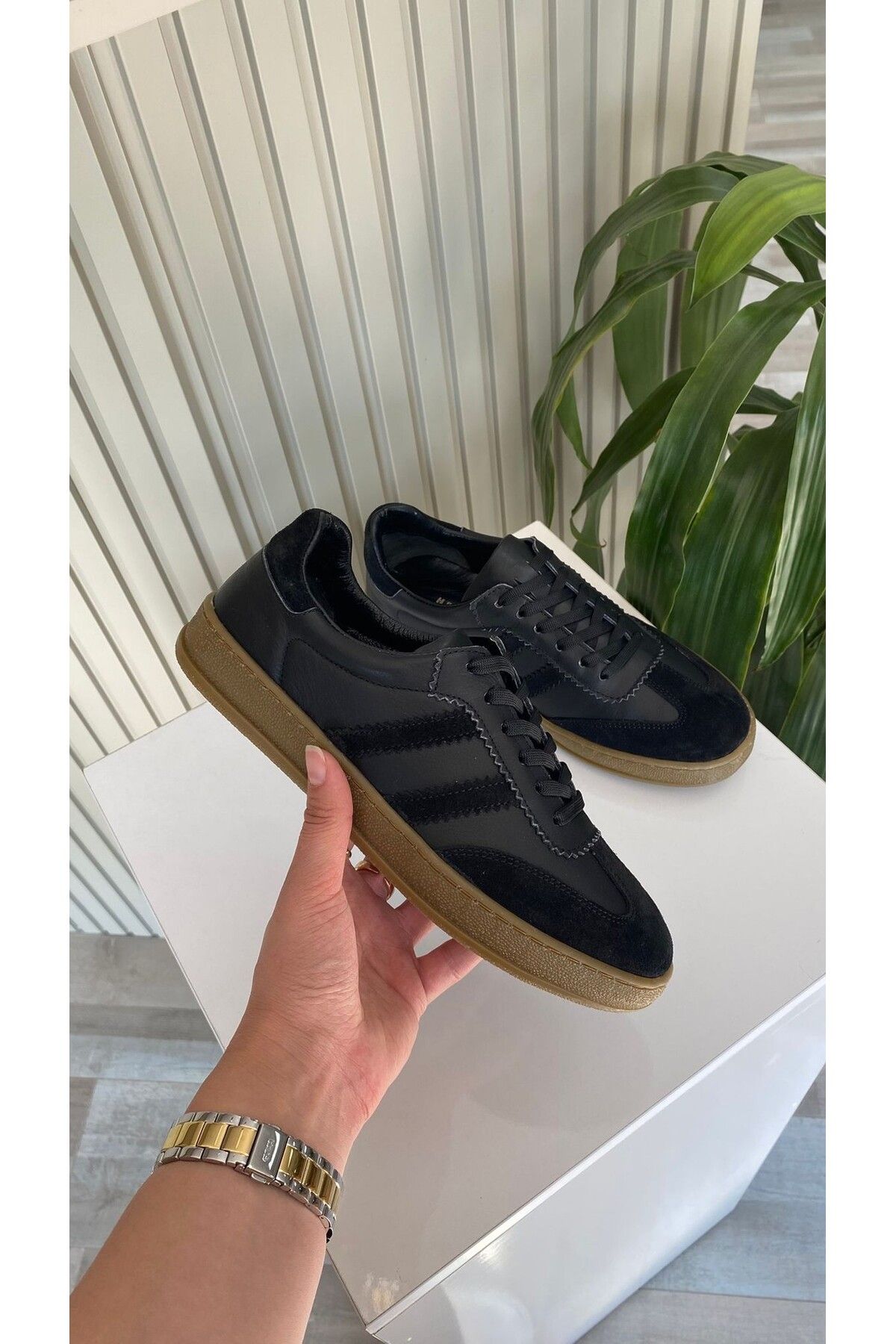 Hermones OSLO iç-dış hakiki deri Siyah Unisex Sneaker Ayakkabı
