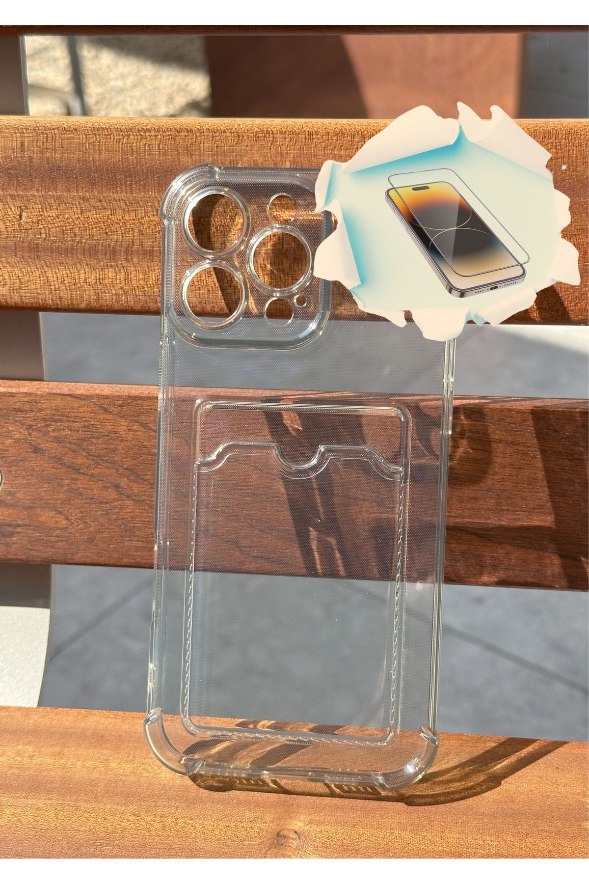 CNL iPhone 16 Pro Max Uyumlu Kamera Korumalı Kartlıklı Darbe Emici Şeffaf Kılıf - Kırılmaz Cam Hediyeli