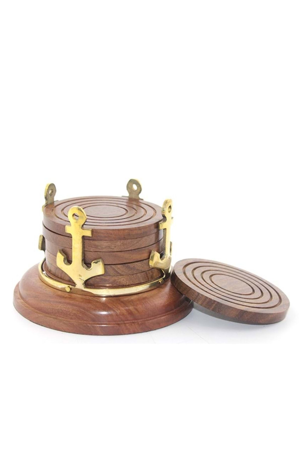 hediye ESTERHOMEDECOR 6’lı Pirinç standlı ahşap bardak altlığı