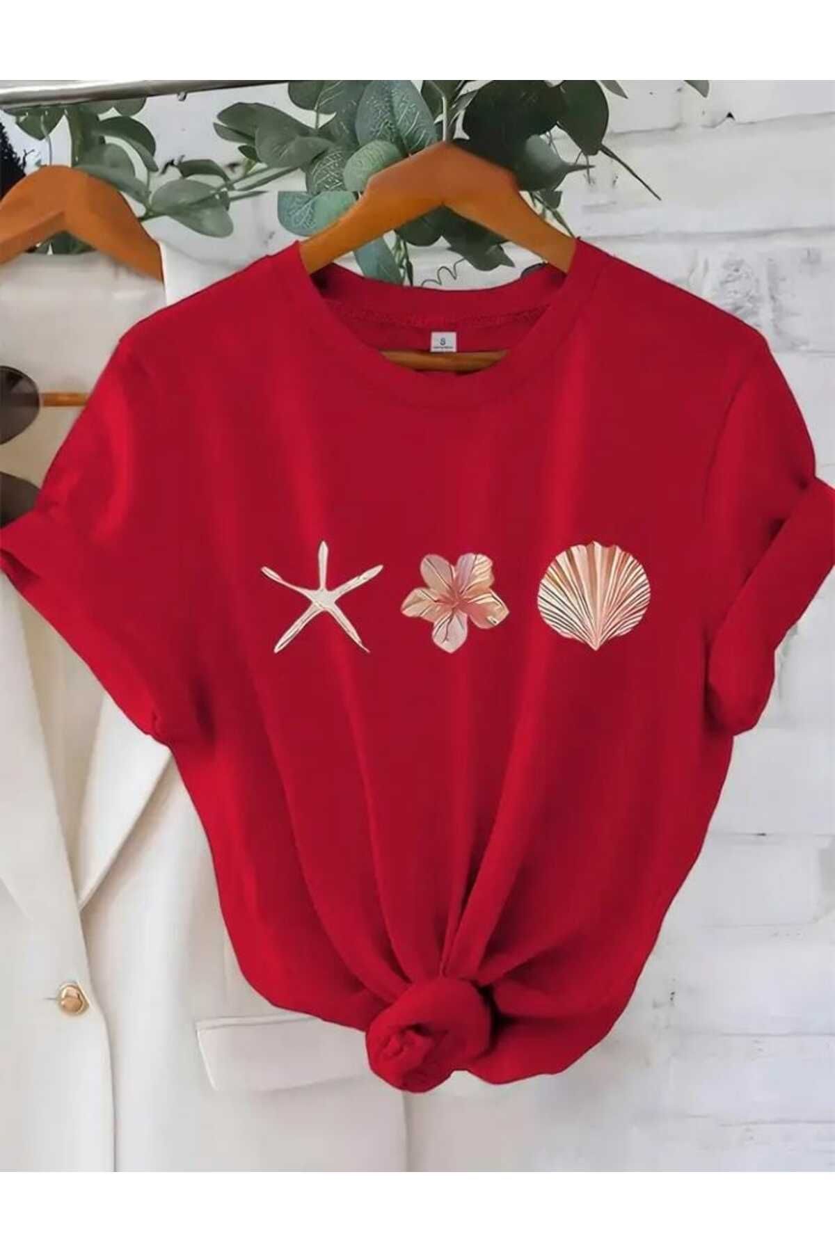 TekTarzz Unisex Deniz Yıldızı Baskı Tasarımlı Trend Tshirt