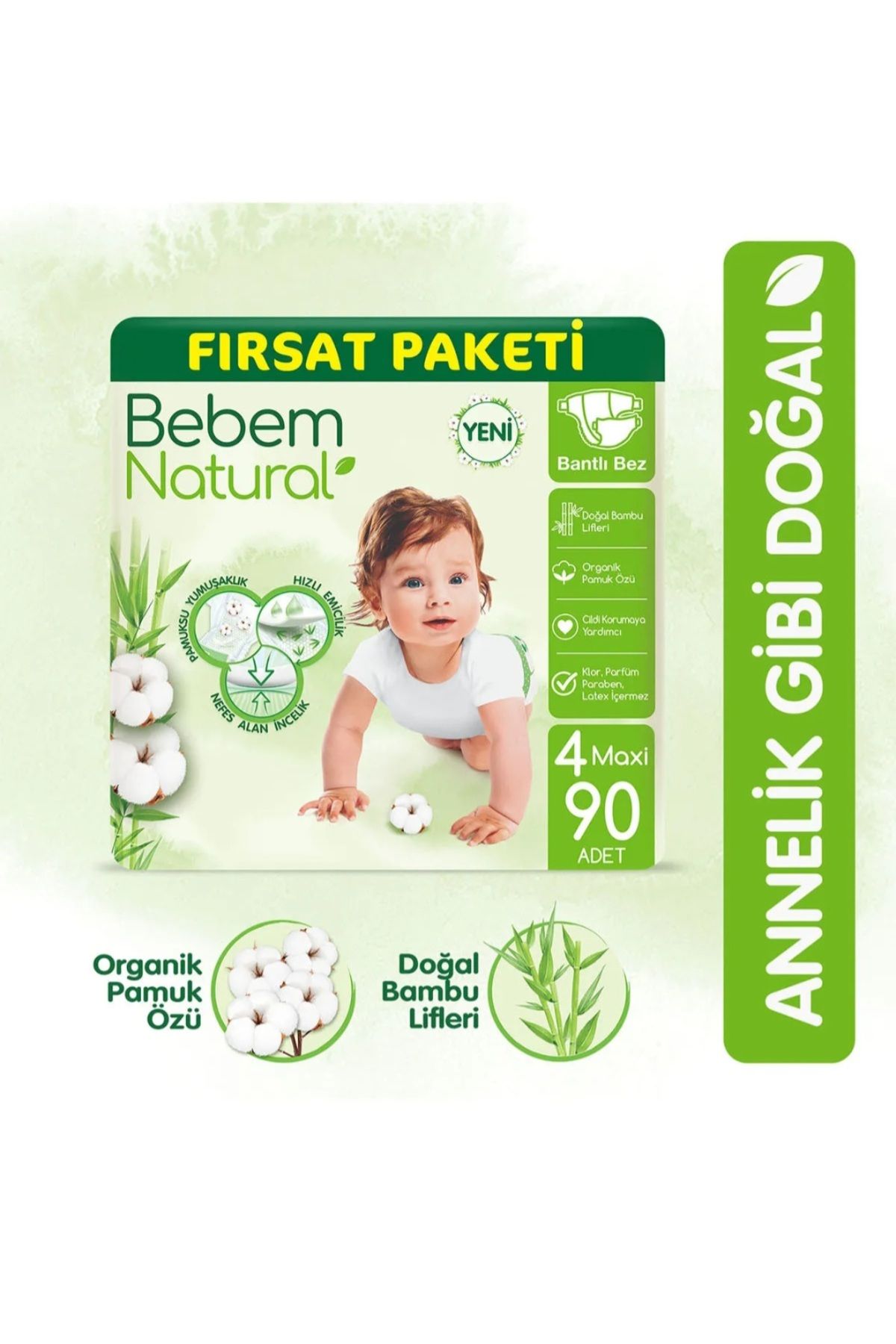 Bebem Natural Bebek Bezi Ultra Fırsat Paketi No 4 Maxi 7-14 Kg 90 Adet