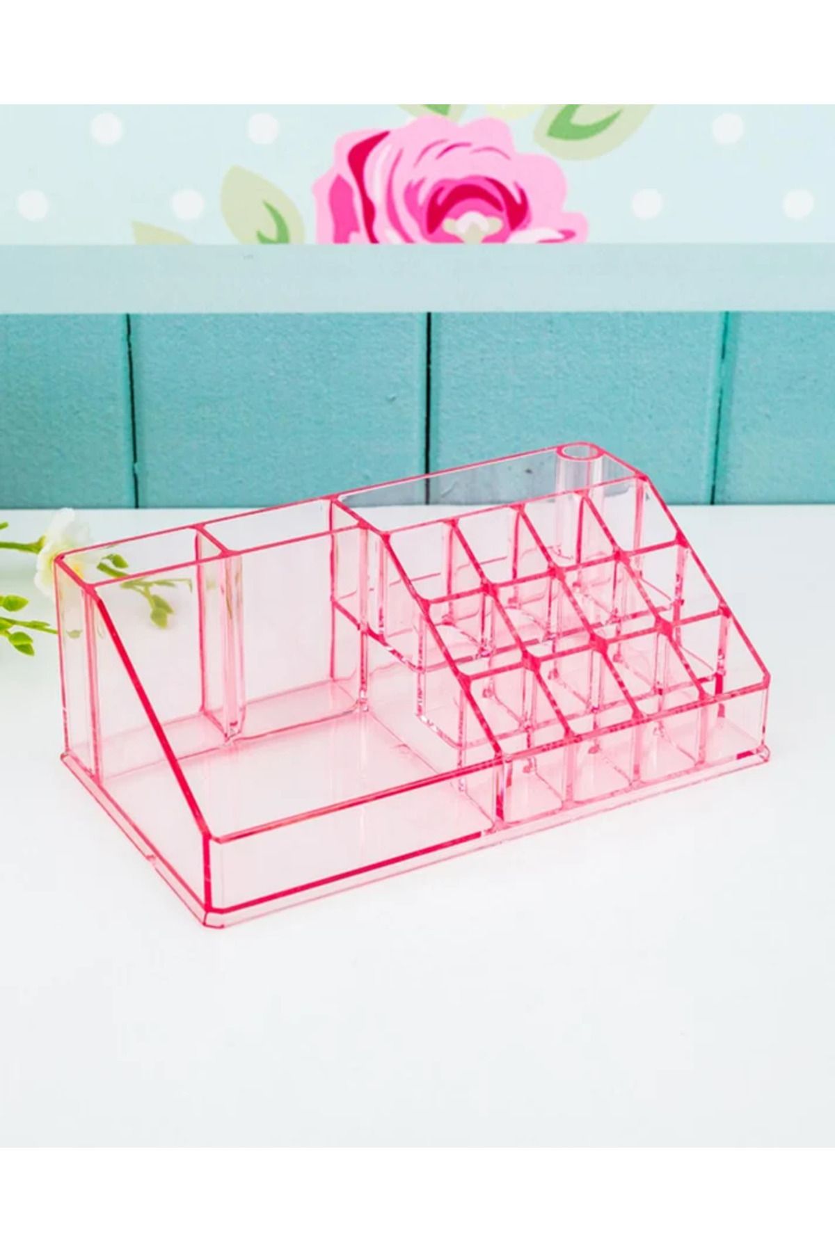 English Home Makyaj Organizeri Kristal Pembe - 22x8x12,5 cm