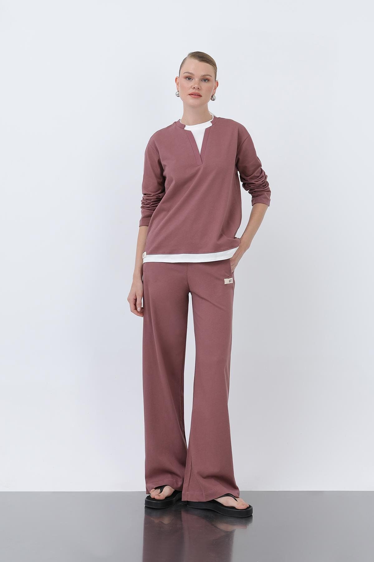 Soul Kadın Basic Garnili Sweatshirt - ROSE