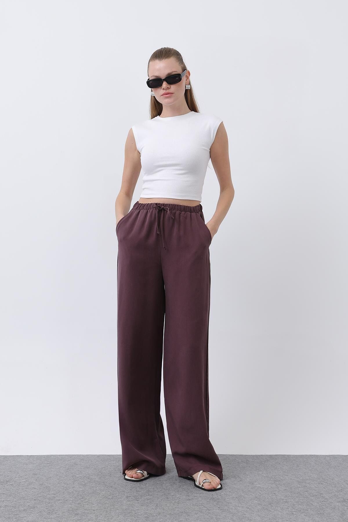 Soul Kadın Bel Lastikli Yanları Biyeli Pantolon - 32231PNT - ROSE