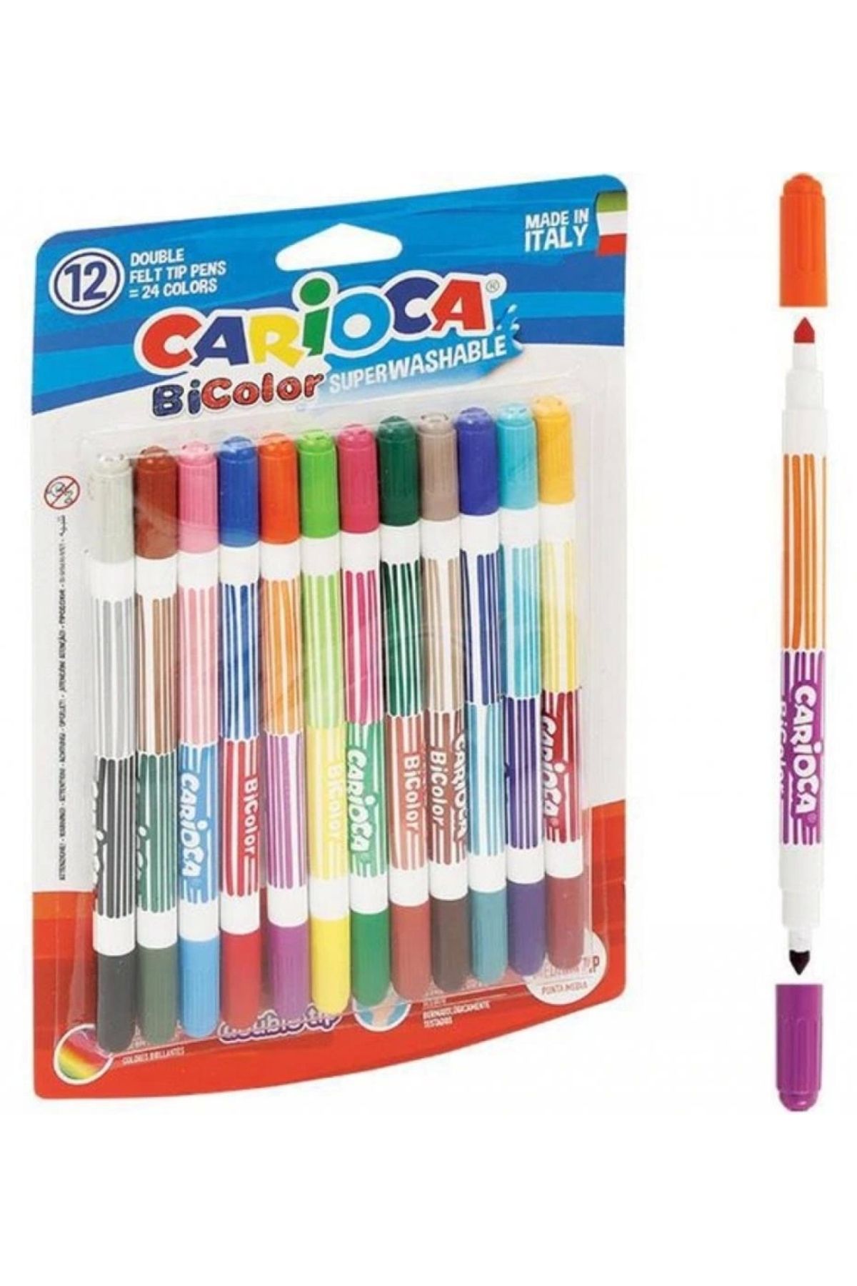 OurStyles Carioca Bicolor Süper Yıkanabilir Çift Uçlu Keçeli Boya Kalemi 12'Li 24 Renk