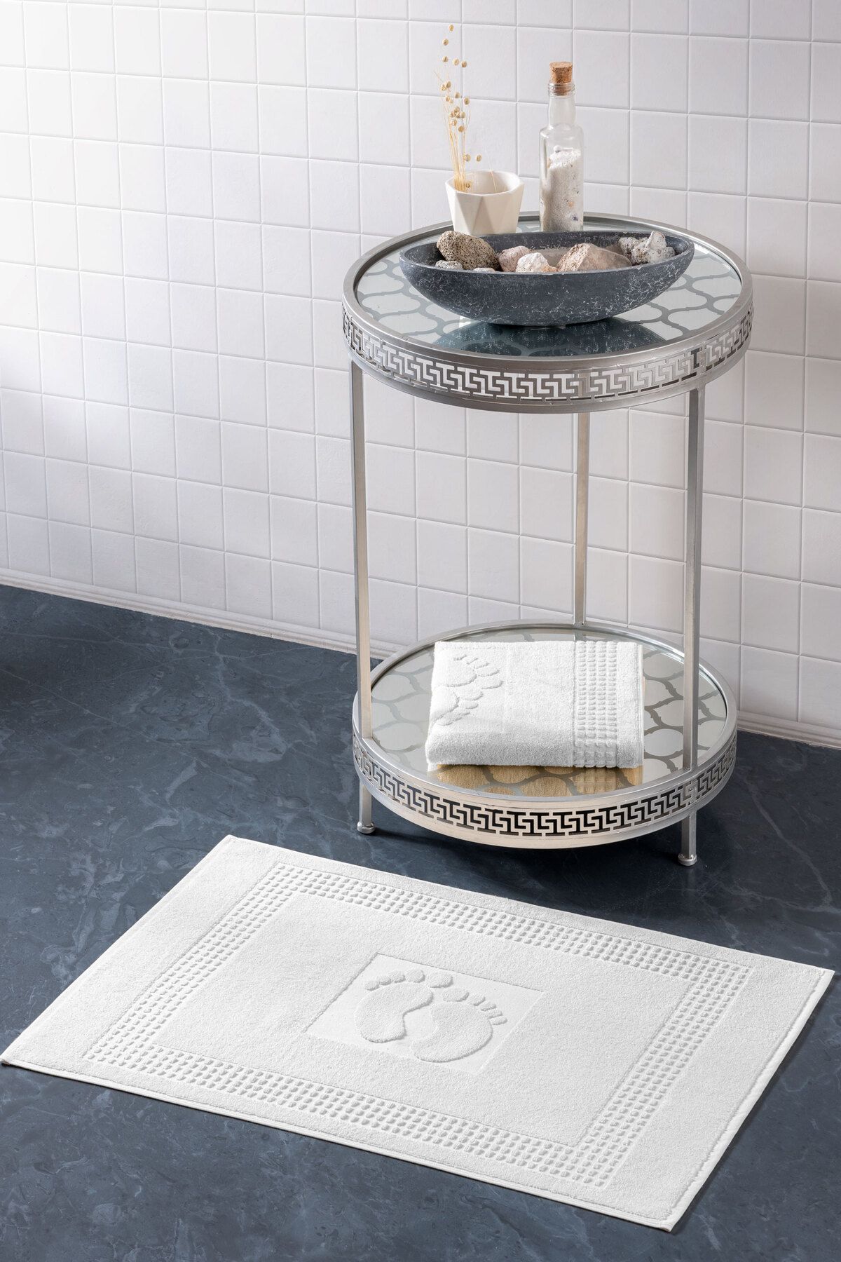 VAROL 2 Adet Renkli Banyo Paspas Ayak Havlusu 50x70 - BEYAZ