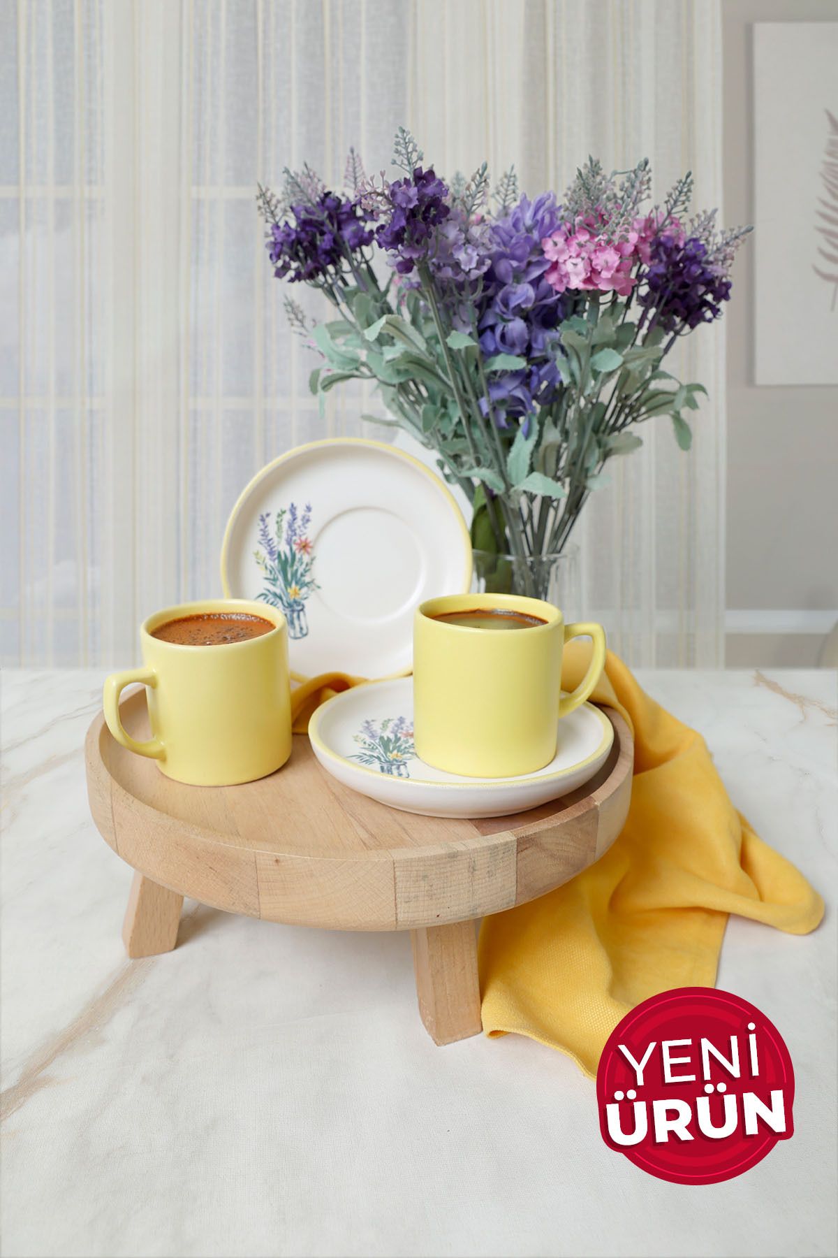 Keramika Elegant Blossoms Sarı Kahve Takımı 4 Parça 2 Kişilik 21790