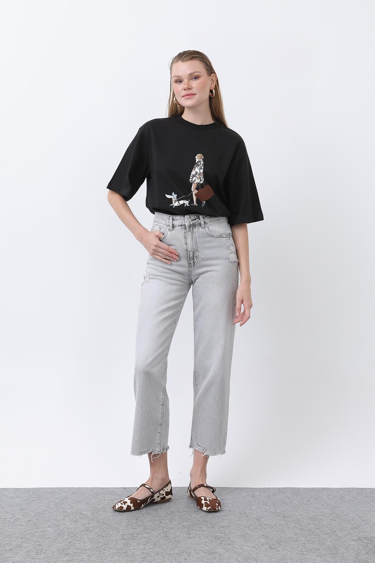 Soul Baskılı Basic Tshirt -32254TSH - BLACK