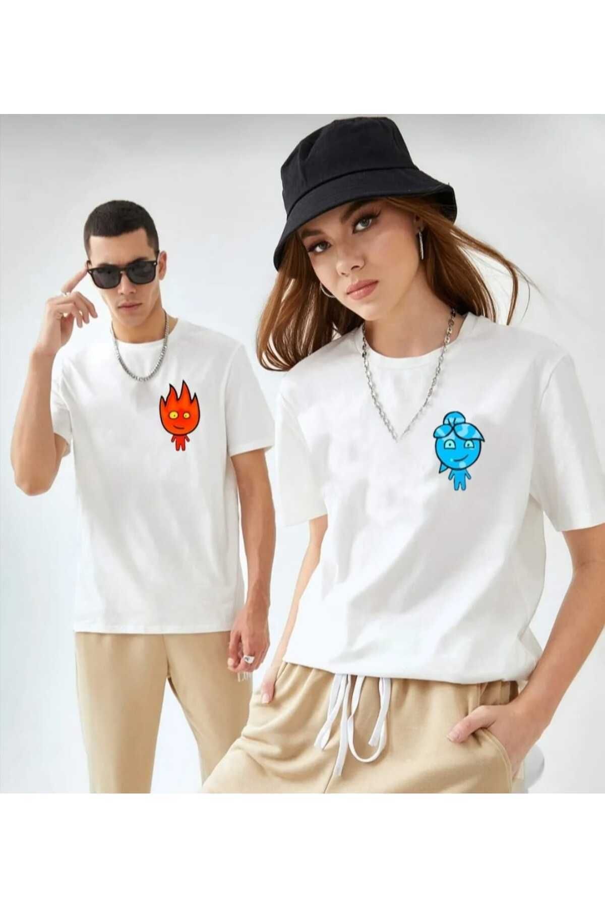 Hunors Sportswear & Company Kadın / Kız Ateş/su Baskılı 2'li Takım Oversize Salas T-shirt Boyfriend