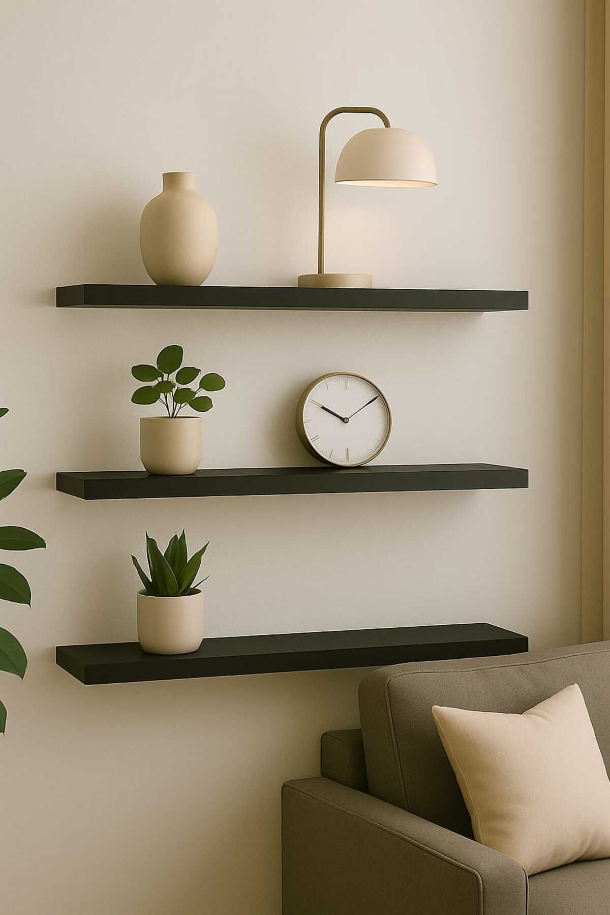 yankı-byeg 50 Cm 3lü Mat Siyah Mdf Uçan Duvar Rafı Gizli Bağlantı Kitaplık
