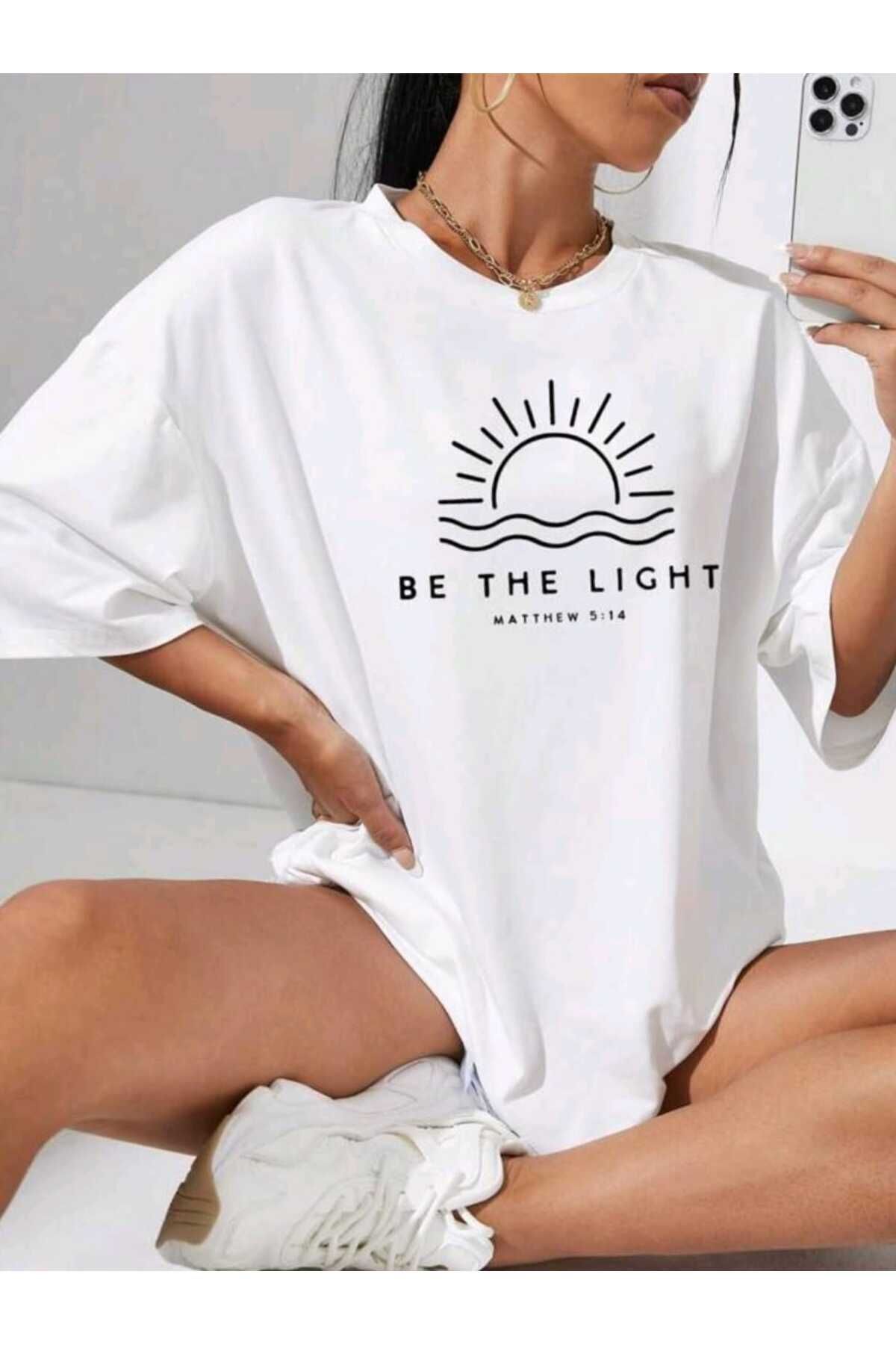 Boi Kadın / Kız Be The Lıght Baskılı Oversize Salaş T-shirt Ünisex Boyfirend