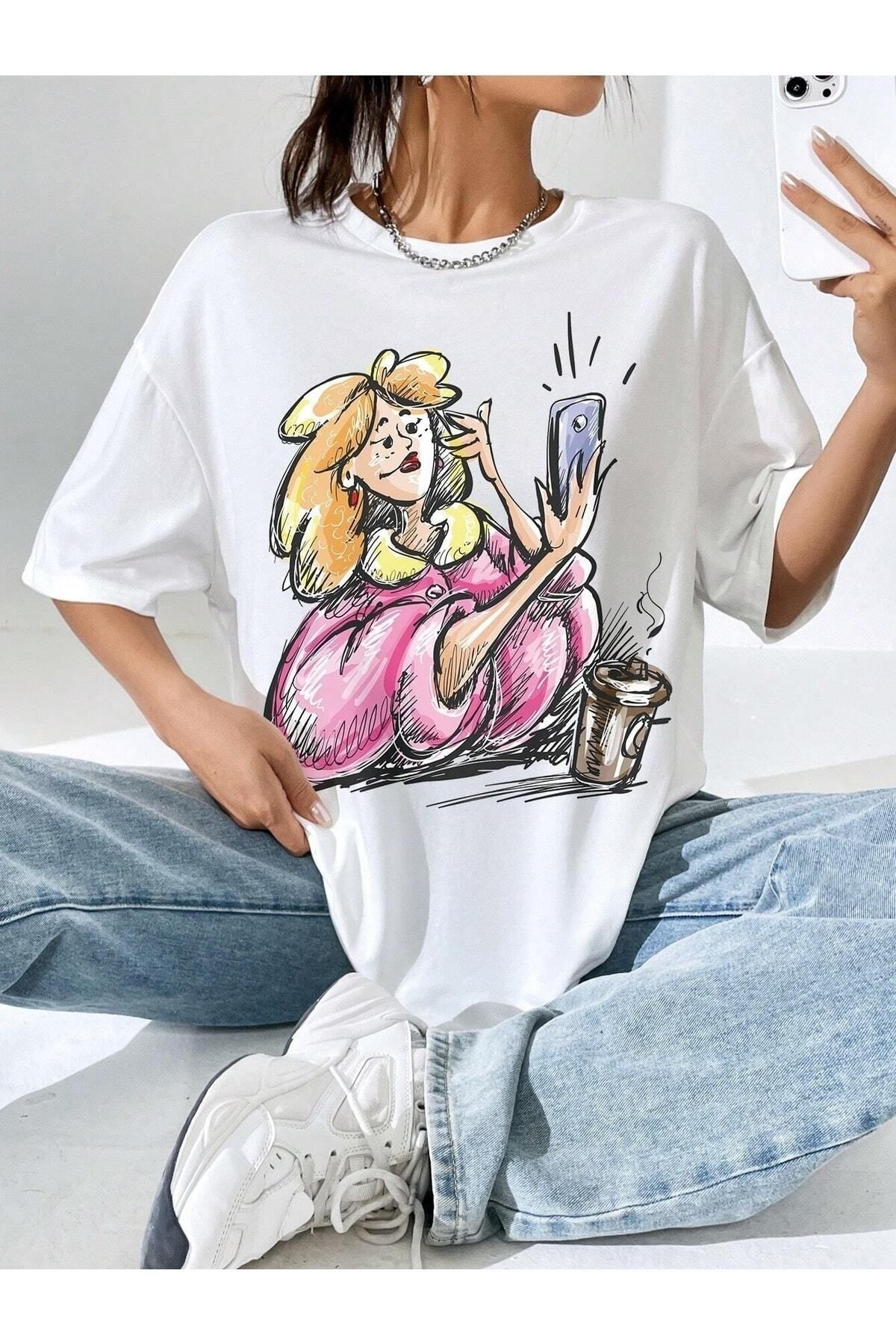 Boi Kadın / Kız Woman Baskılı Oversize T-shirt Salas Boyfriend