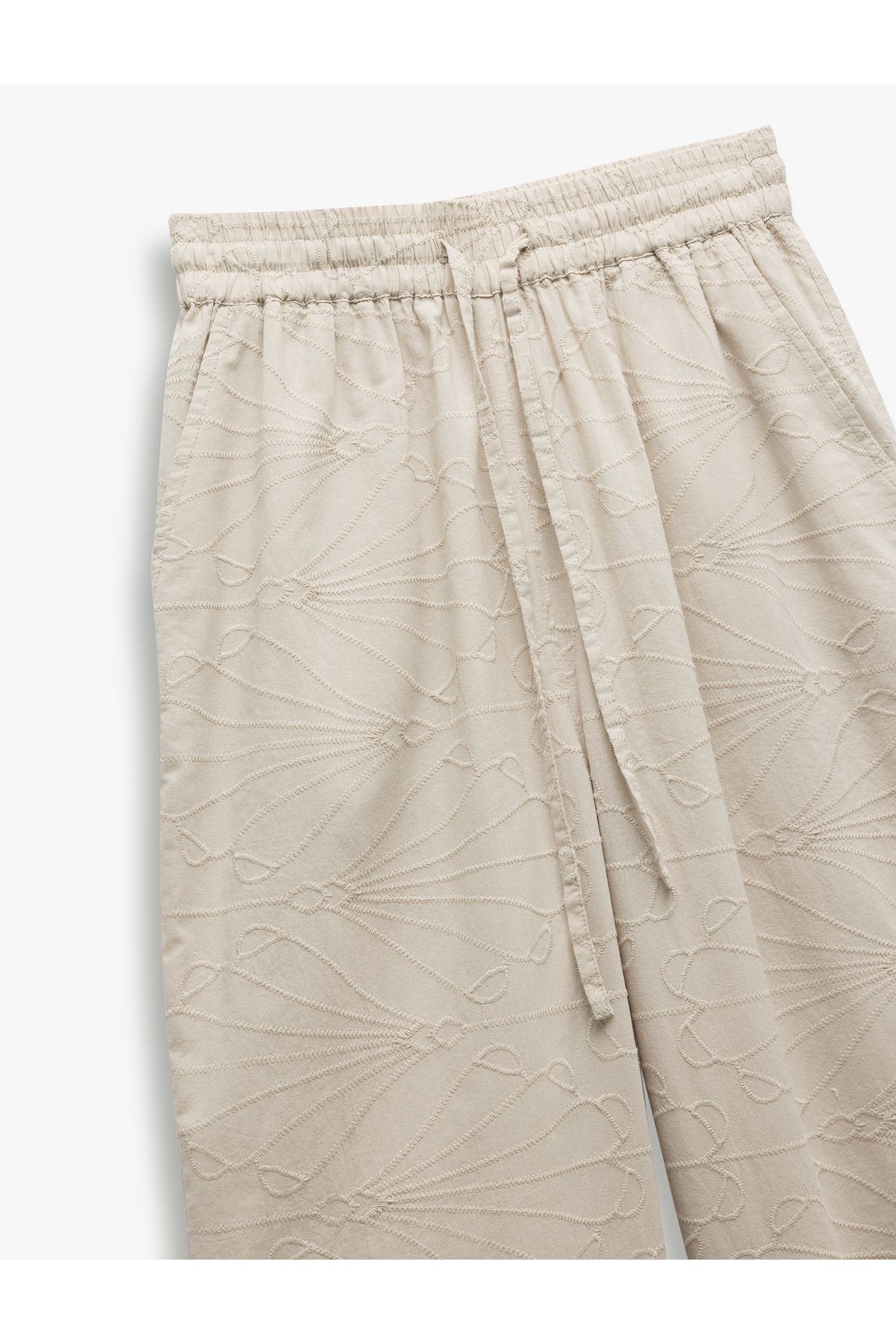 Koton-Cotton Pocketed Scalloped Embroidered Plain Wide Leg Trousers 5