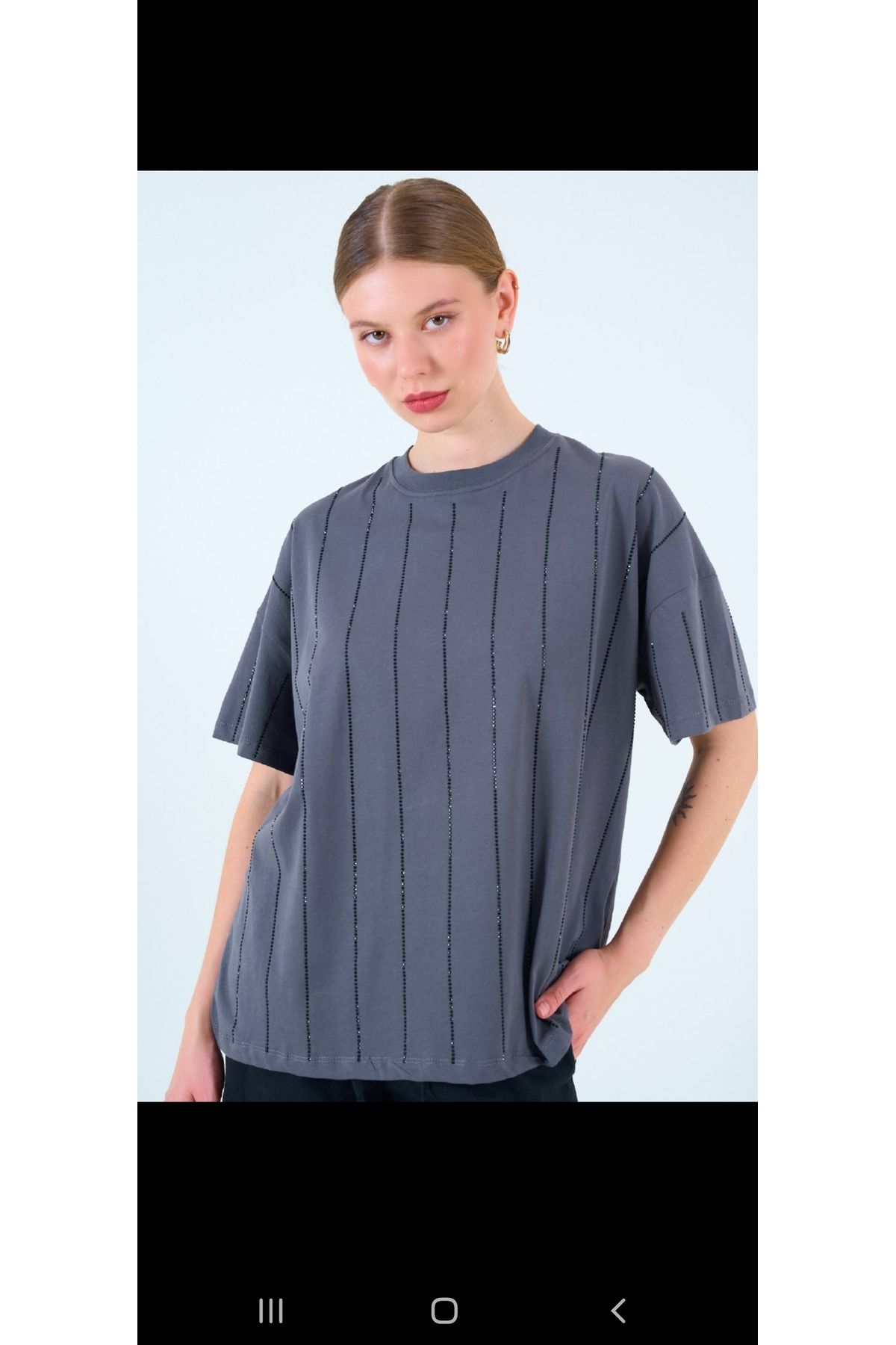 ALVWOMAN Taş Baskı Çizgili Tshirt