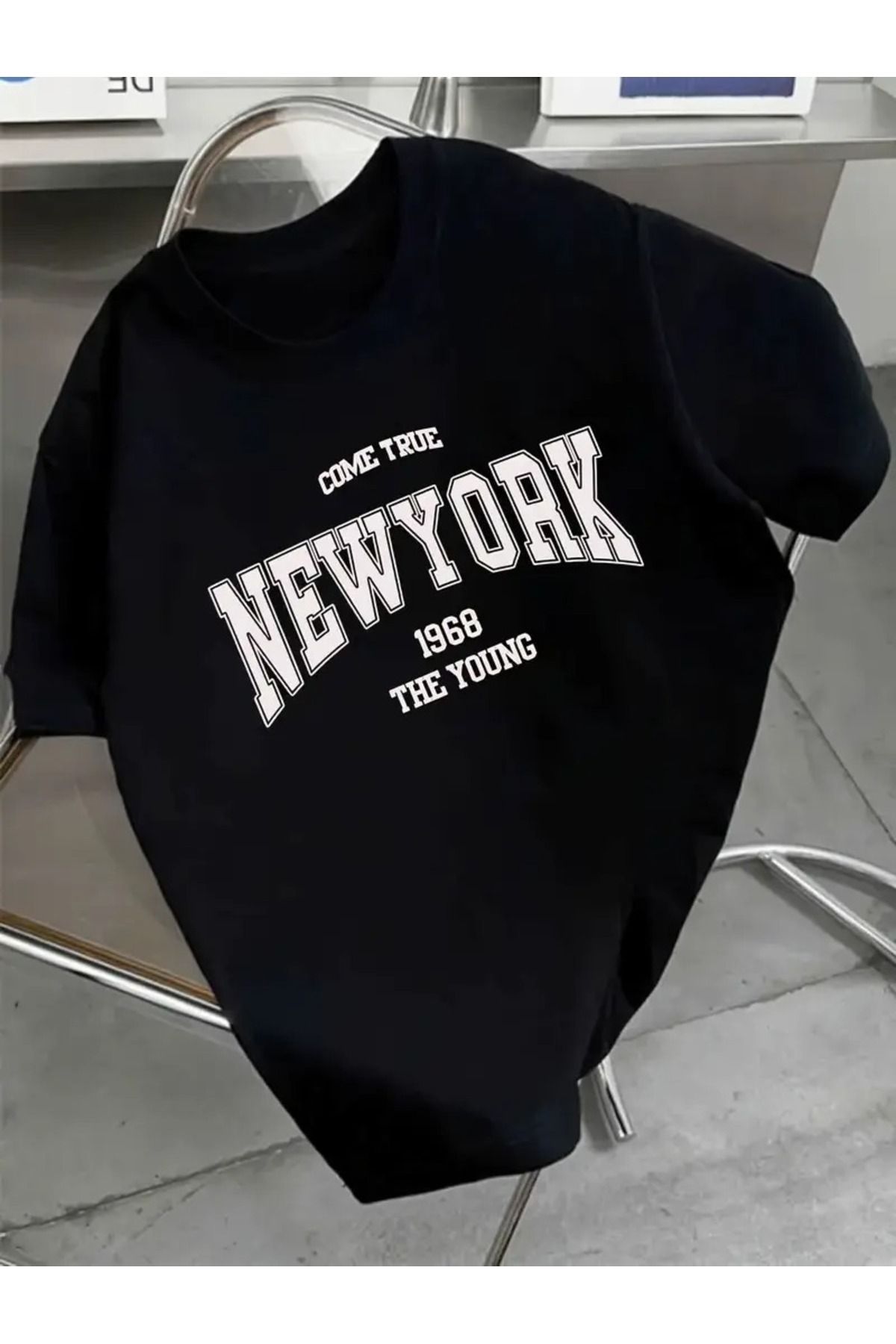 Boi Kadın ve Erkek New York 1968 Baskılı Oversize T-shirt Salaş Boyfriend