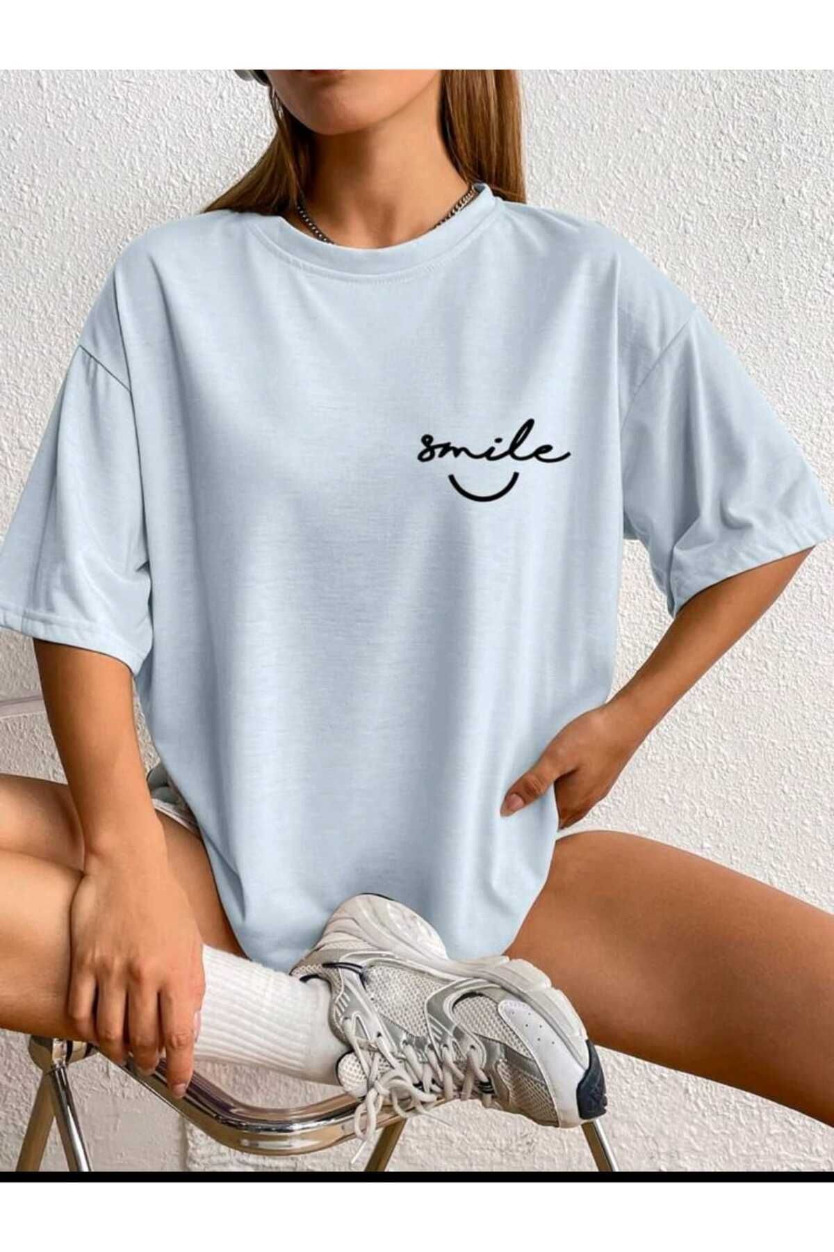 Boi Kadın / Kız Smile Baskılı Oversize Salaş T-shirt Boyfriend