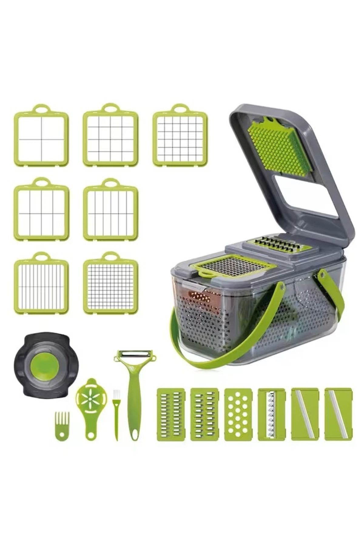 varioshop-VarioShop® Multifunctional Grater, For Vegetables and Fruits, with 22 Accessories, Manual, with Func 1