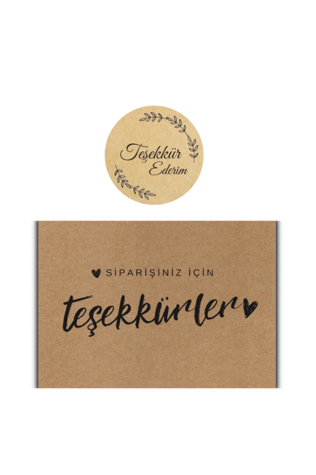 Quun Siparişiniz İçin Teşekkürler Yazan Teşekkür Kartı 100 adet 8x5 cm Kraft Kartvizit + 100 Adet Etiket